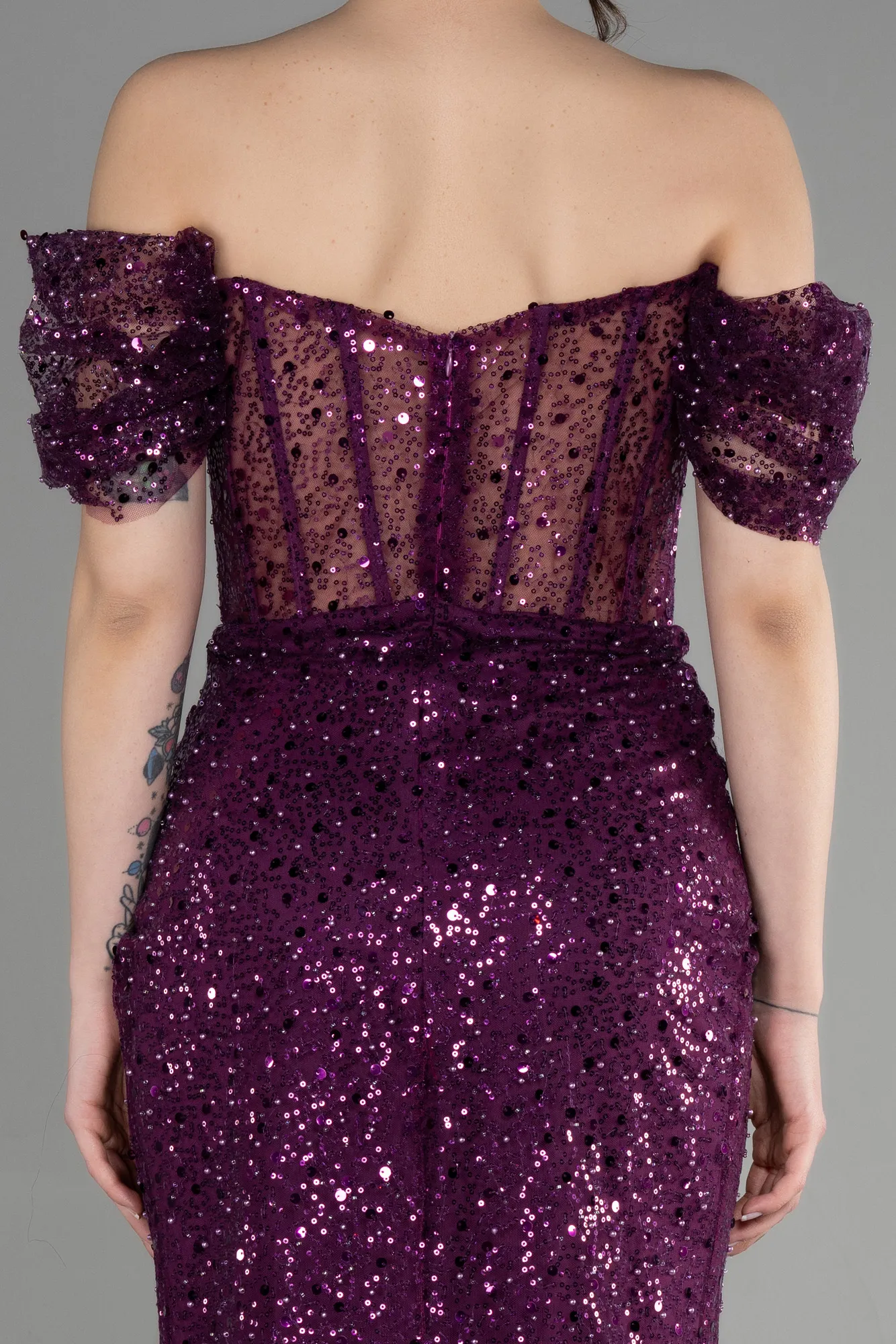 Plum-Long Scaly Evening Dress ABU3658