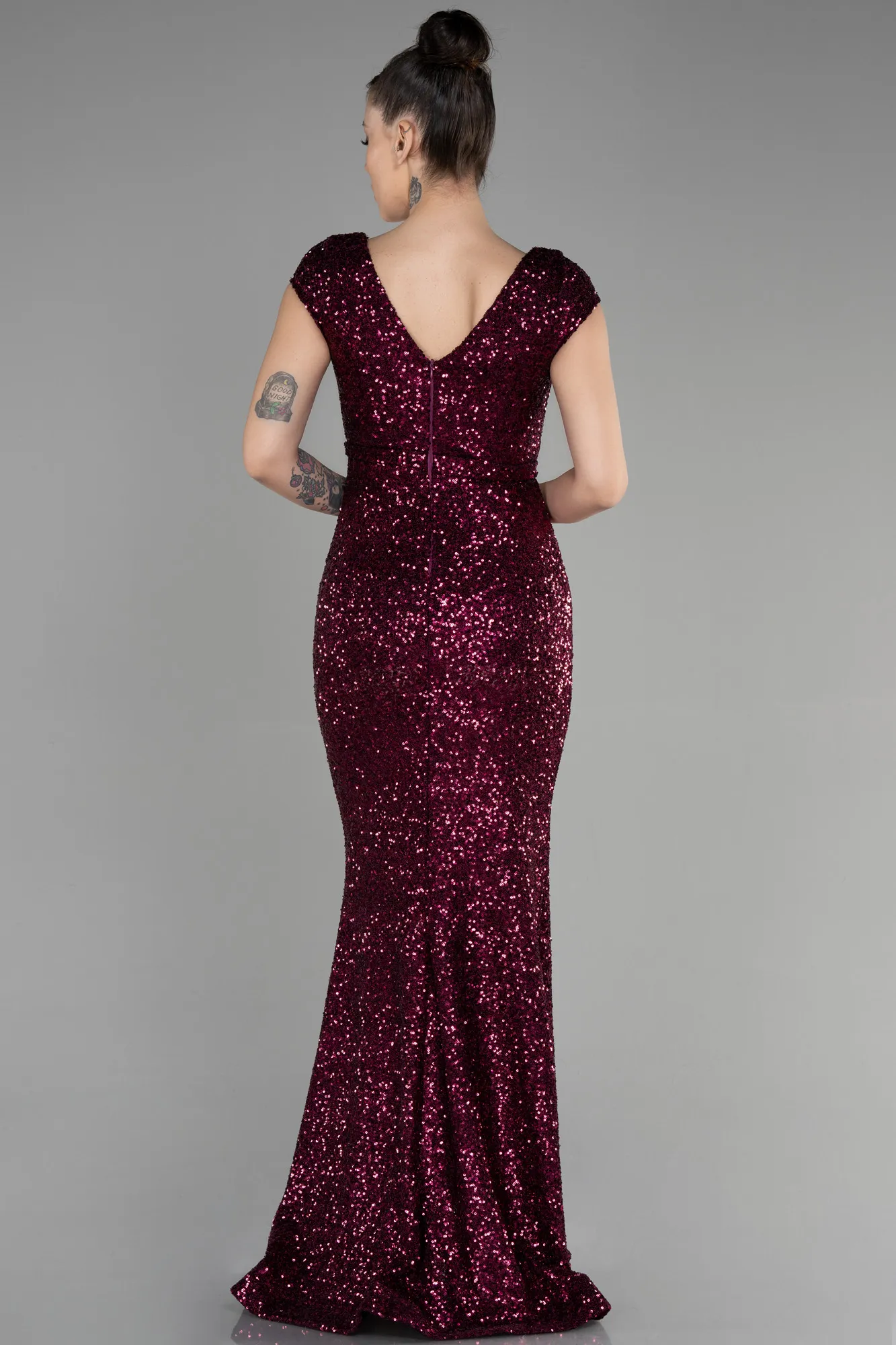 Plum-Long Scaly Mermaid Evening Dress ABU3463