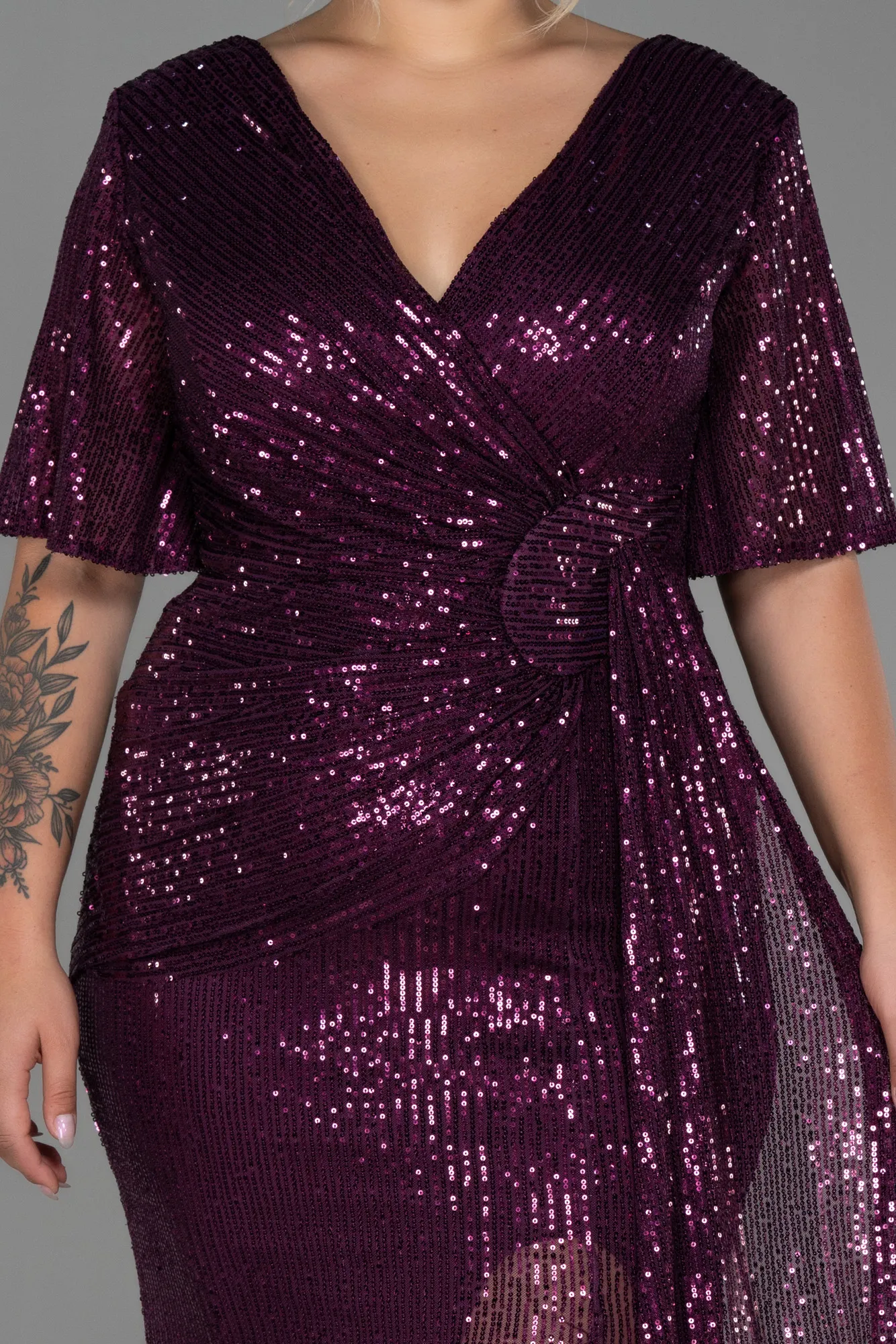Plum-Long Scaly Plus Size Evening Dress ABU2796