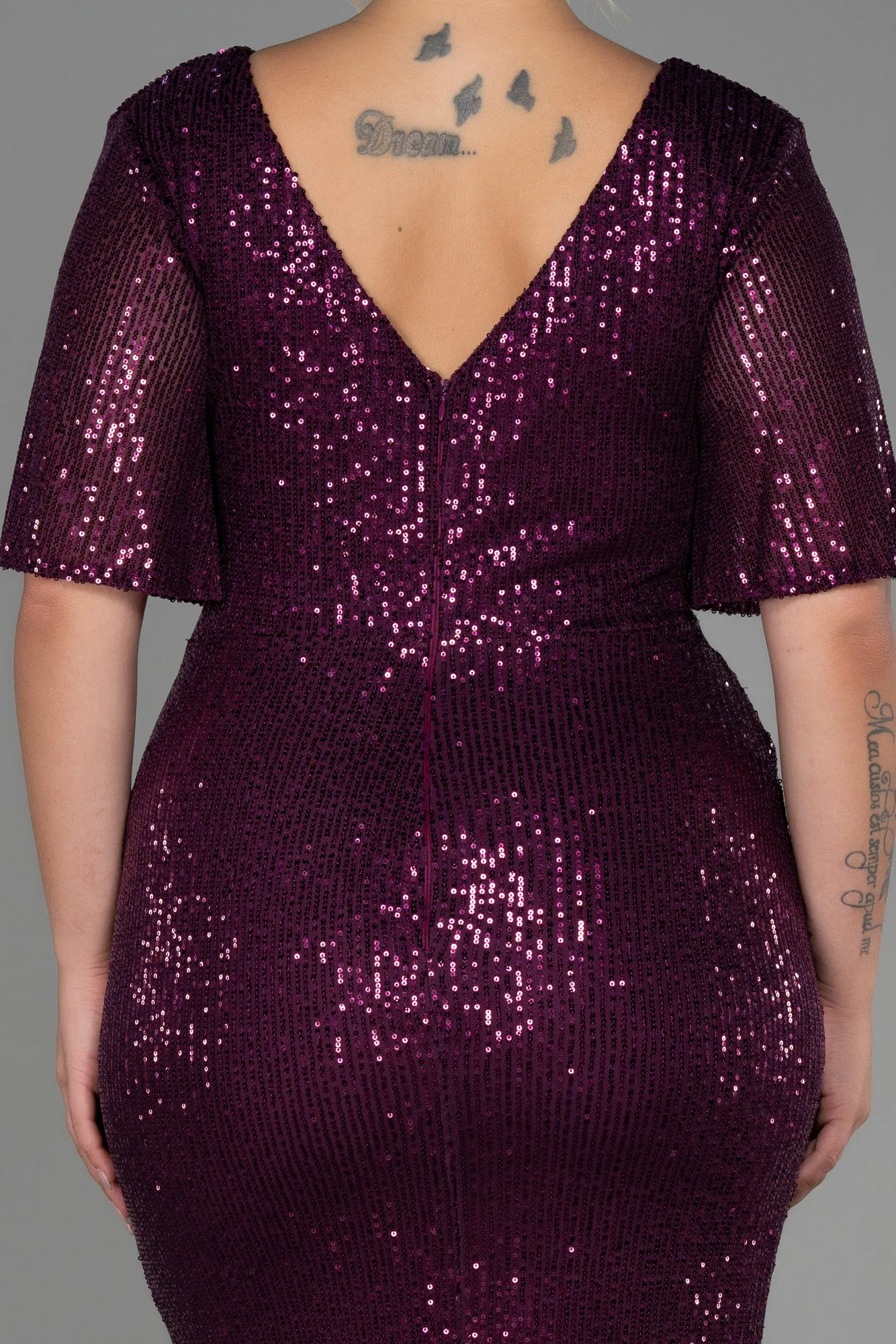Plum-Long Scaly Plus Size Evening Dress ABU2796