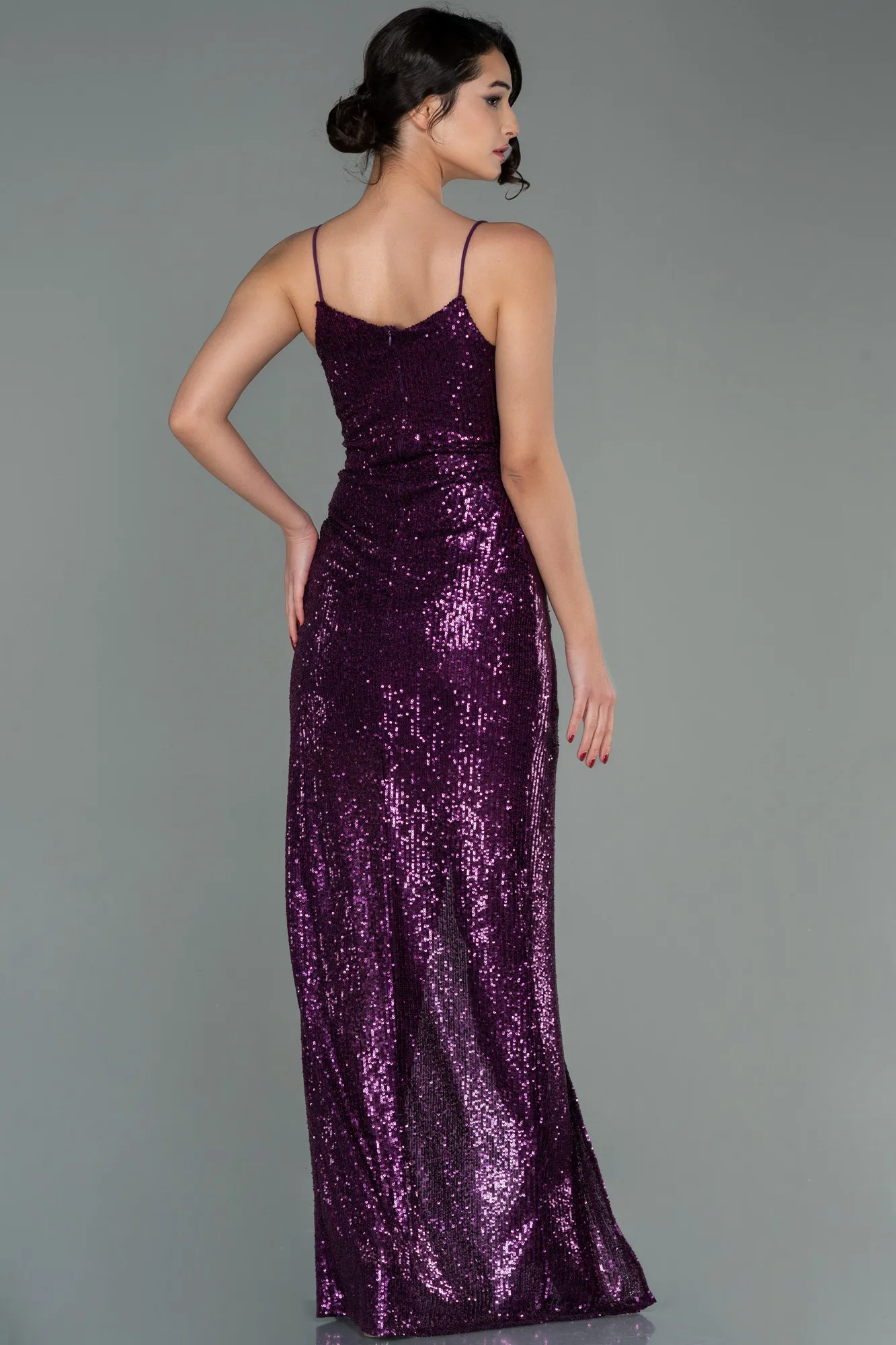 Plum-Long Scaly Prom Gown ABU1880