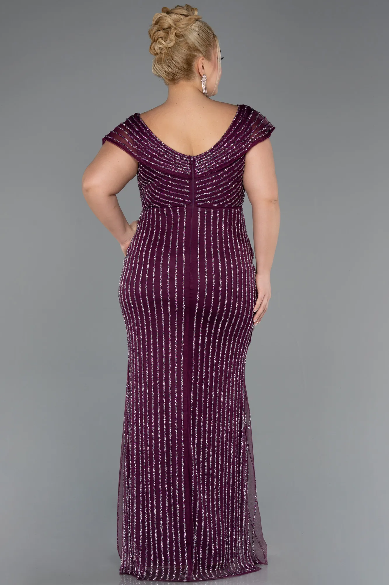 Plum-Long Stony Plus Size Evening Dress ABU5439