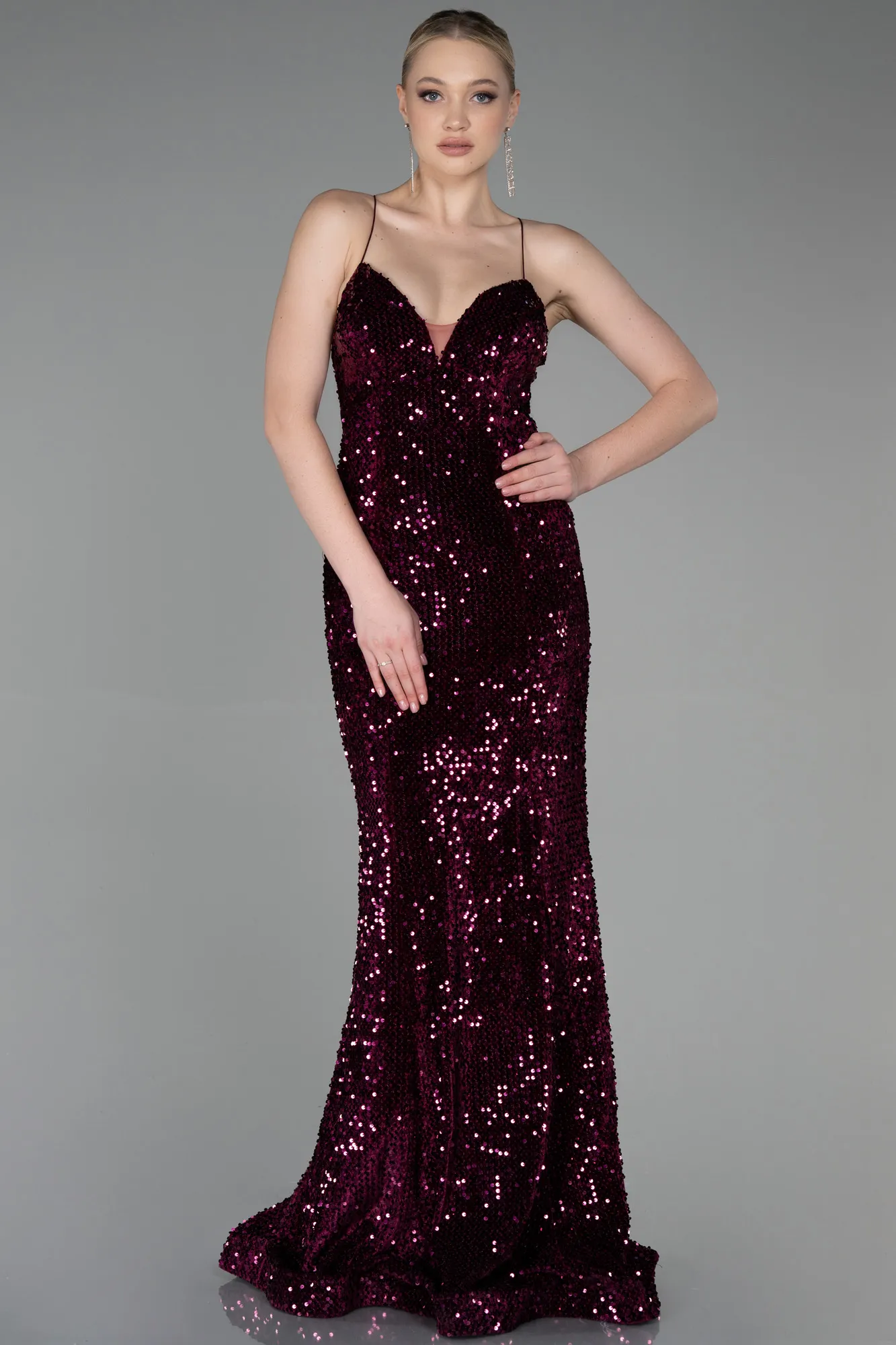 Plum-Long Velvet Mermaid Evening Dress ABU2787