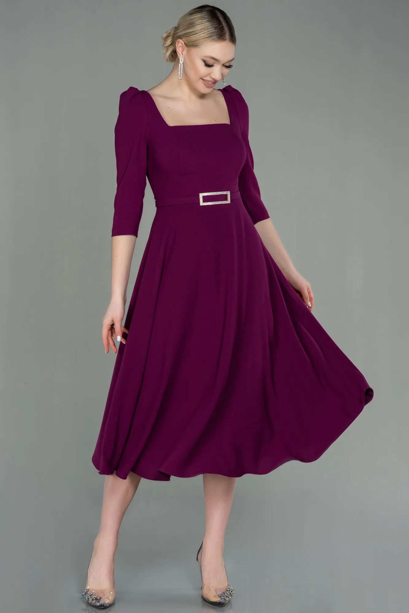Plum-Midi Invitation Dress ABK1678