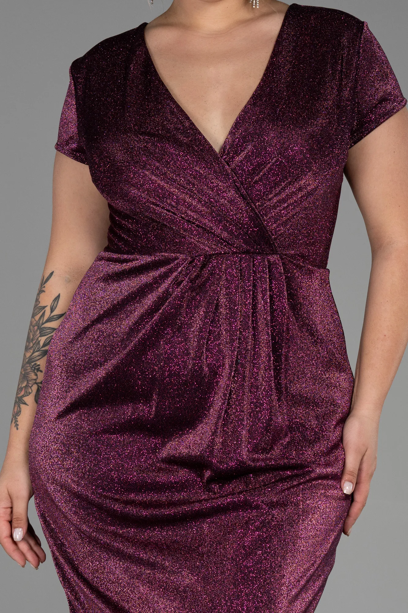 Plum-Midi Plus Size Evening Dress ABK1823