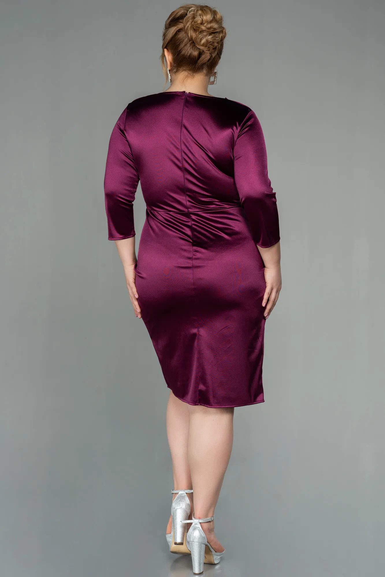 Plum-Midi Satin Evening Dress ABK1592