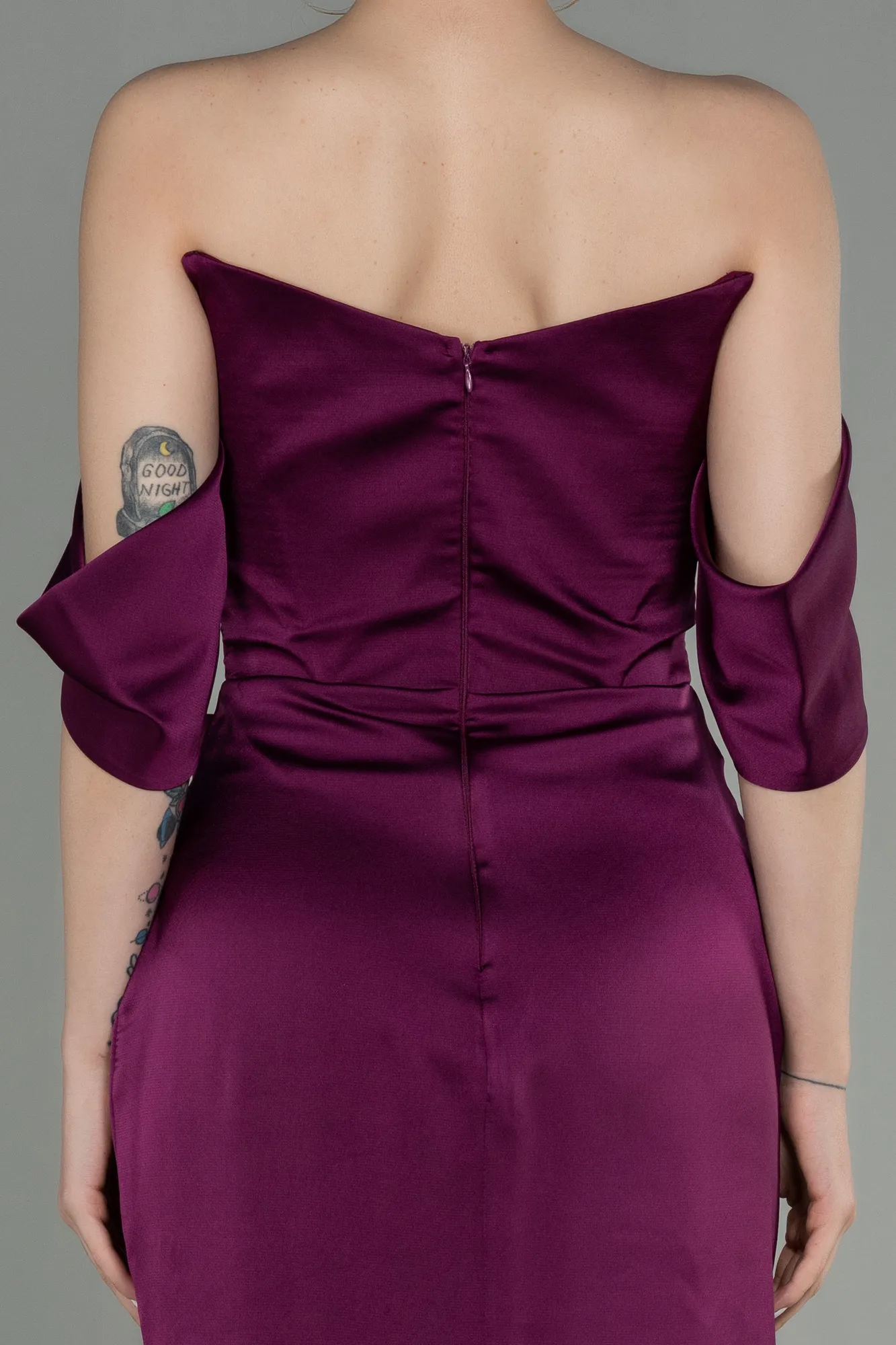Plum-Midi Satin Invitation Dress ABK1404