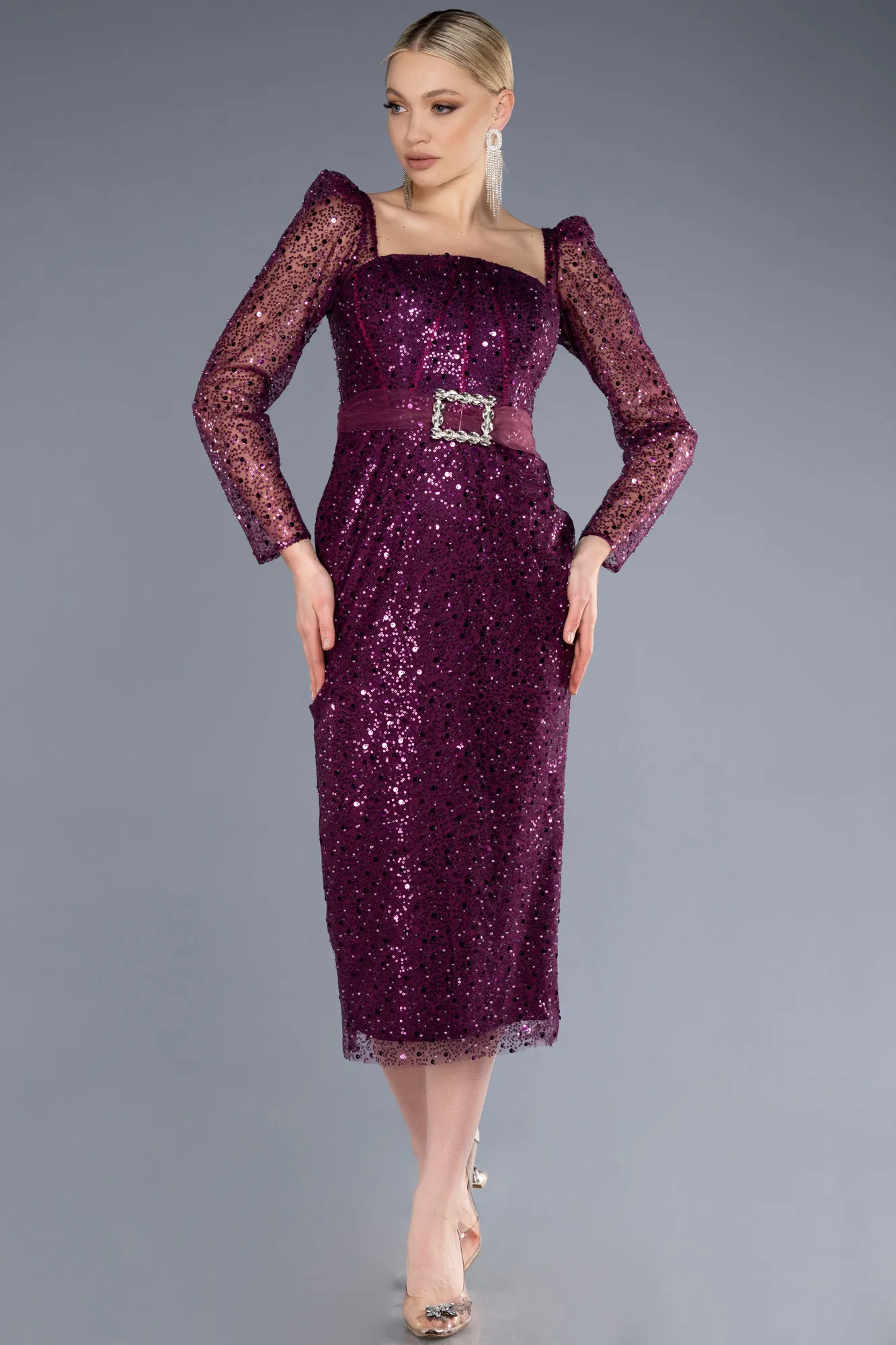 Plum-Midi Scaly Cocktail Dress ABK1979