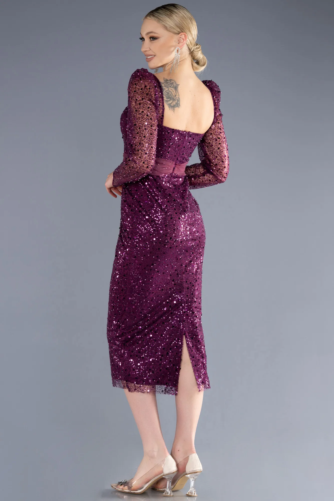 Plum-Midi Scaly Cocktail Dress ABK1979