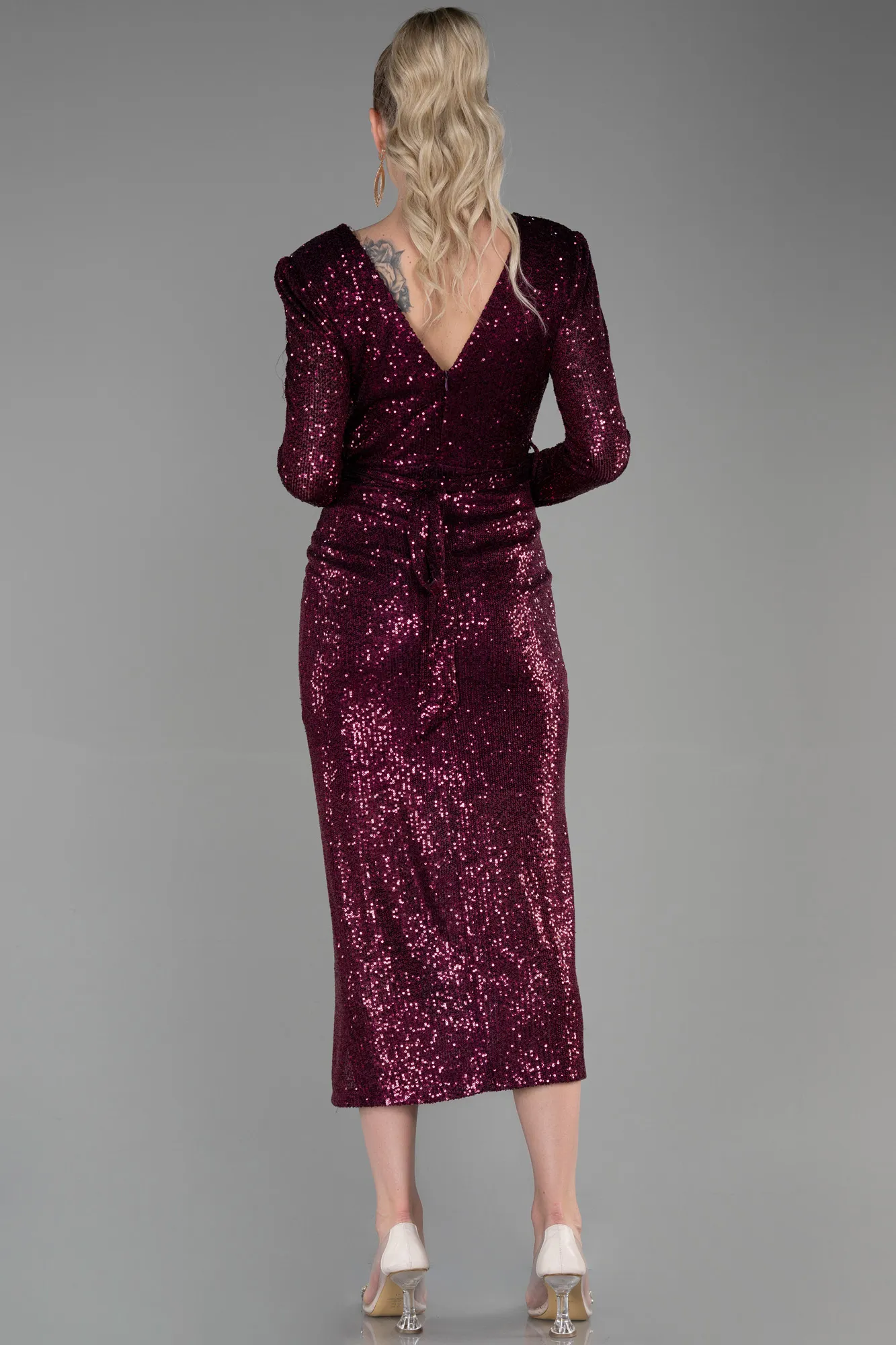 Plum-Midi Scaly Invitation Dress ABK1808