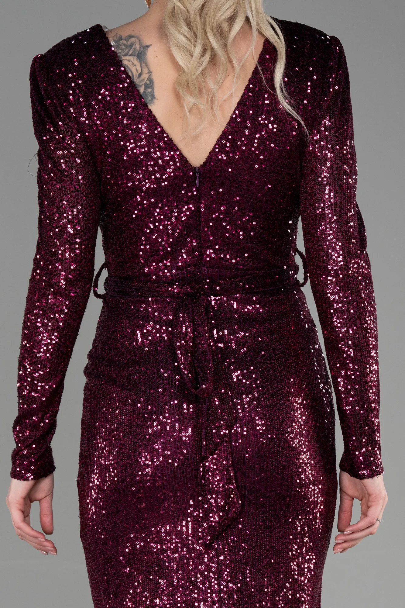 Plum-Midi Scaly Invitation Dress ABK1808