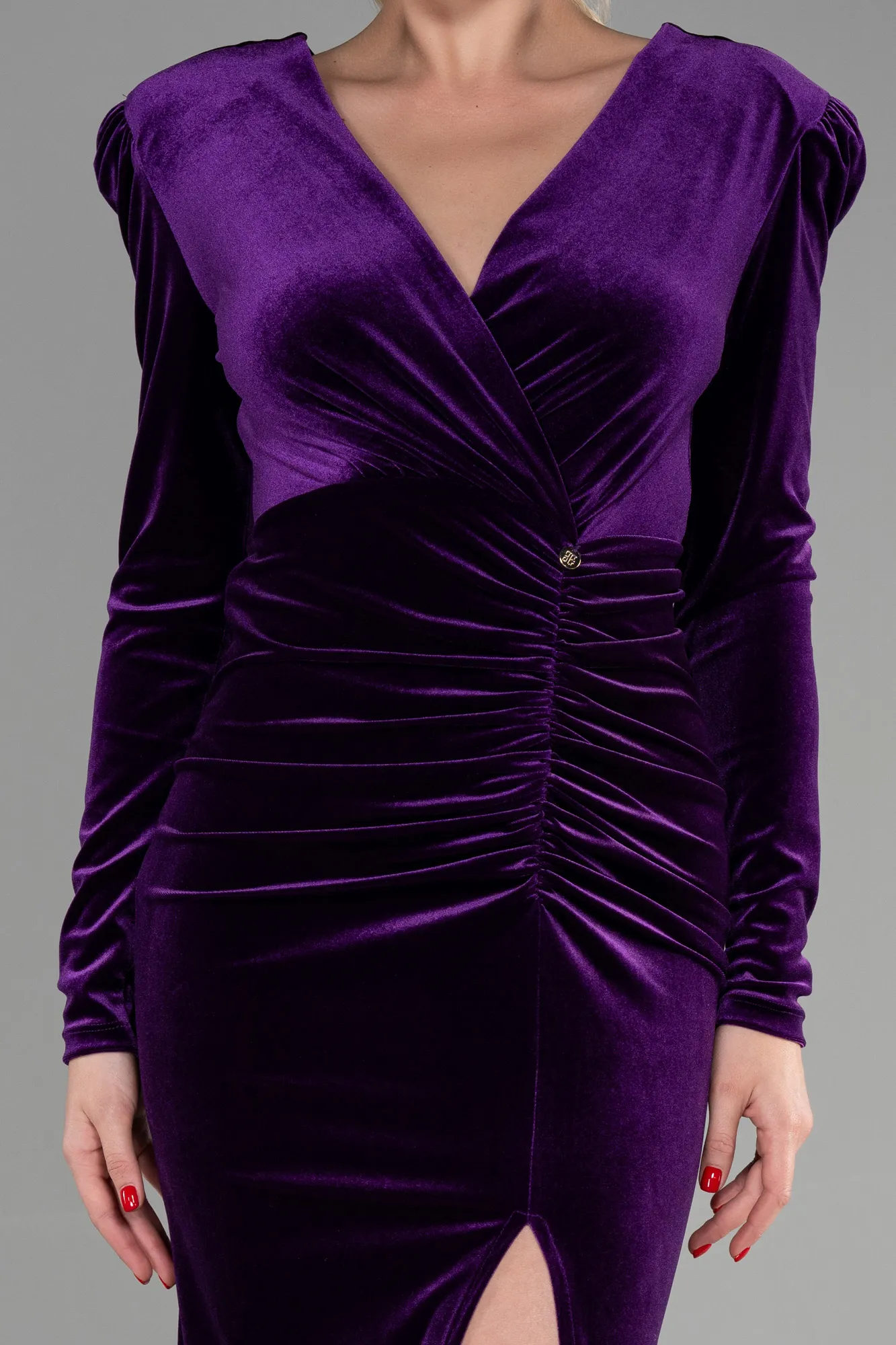 Plum-Midi Velvet Invitation Dress ABK1901