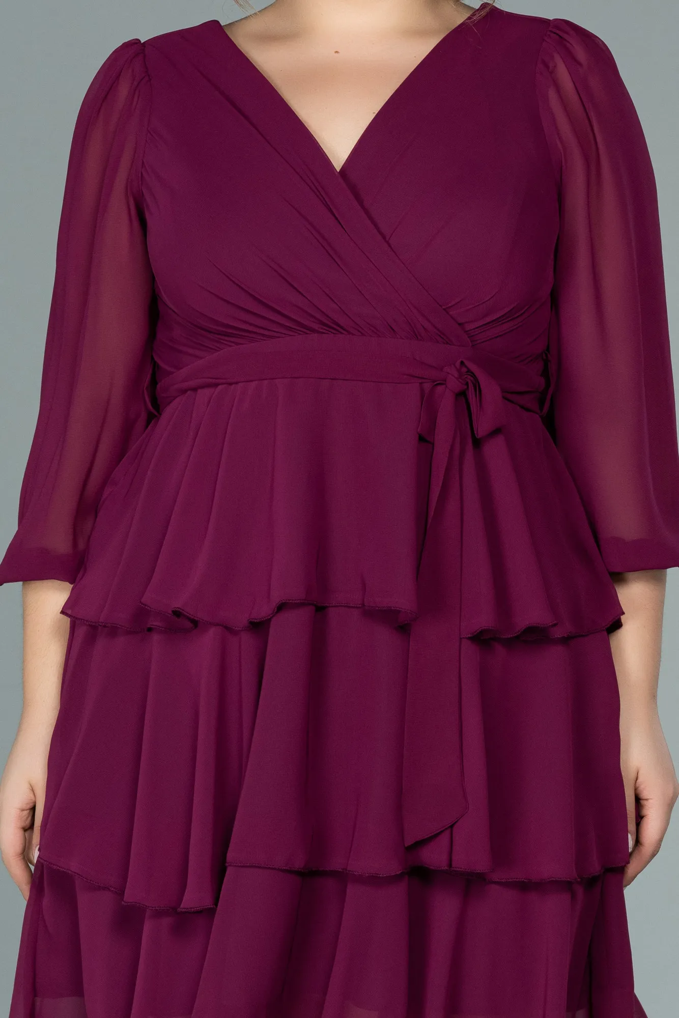 Plum-Short Chiffon Oversized Evening Dress ABK1002