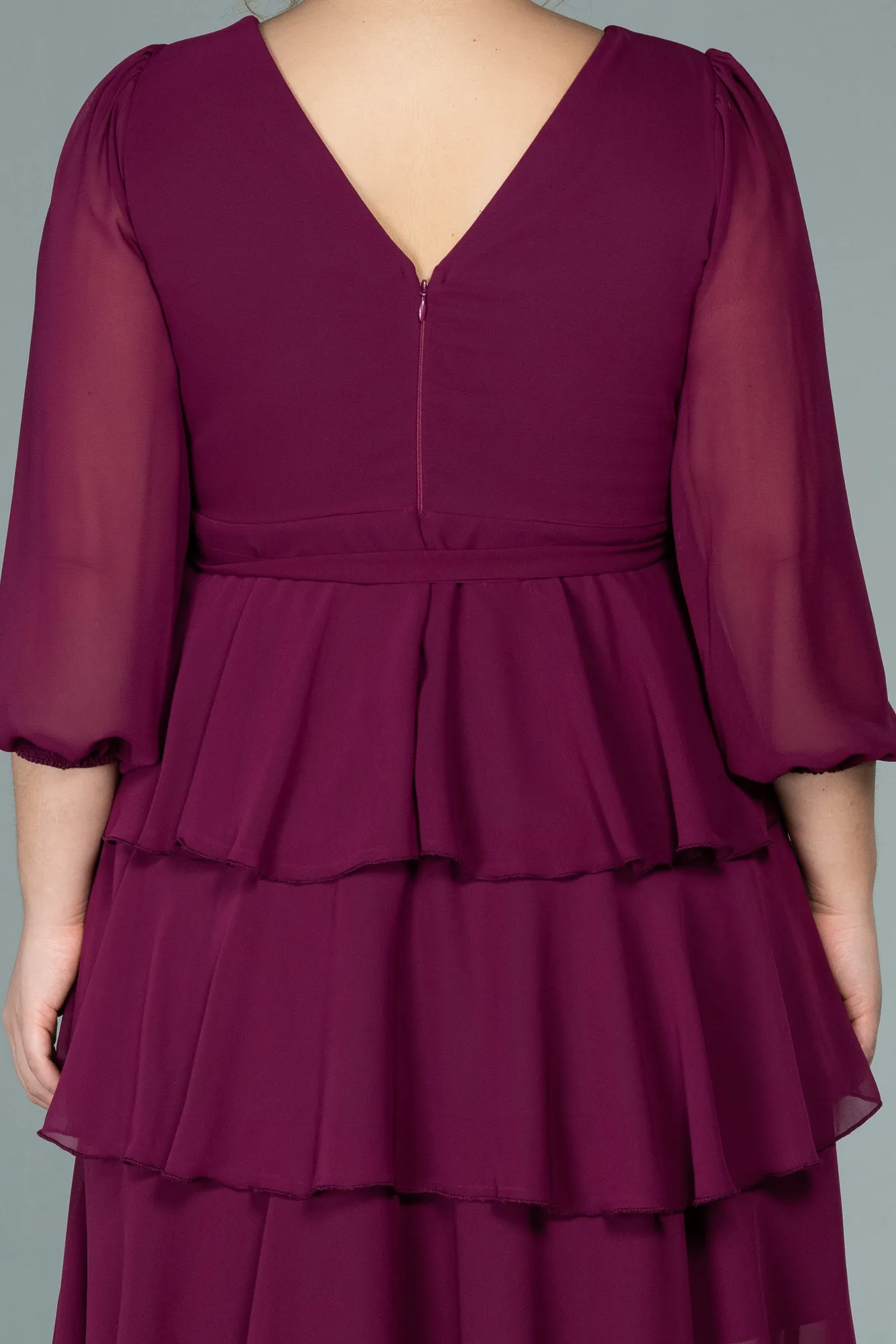 Plum-Short Chiffon Oversized Evening Dress ABK1002