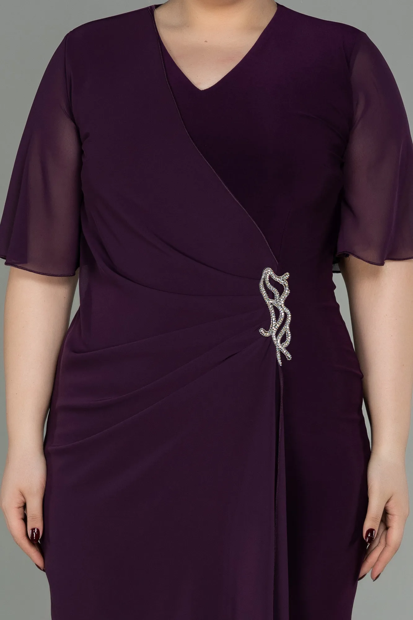 Plum-Short Chiffon Plus Size Evening Dress ABK1299