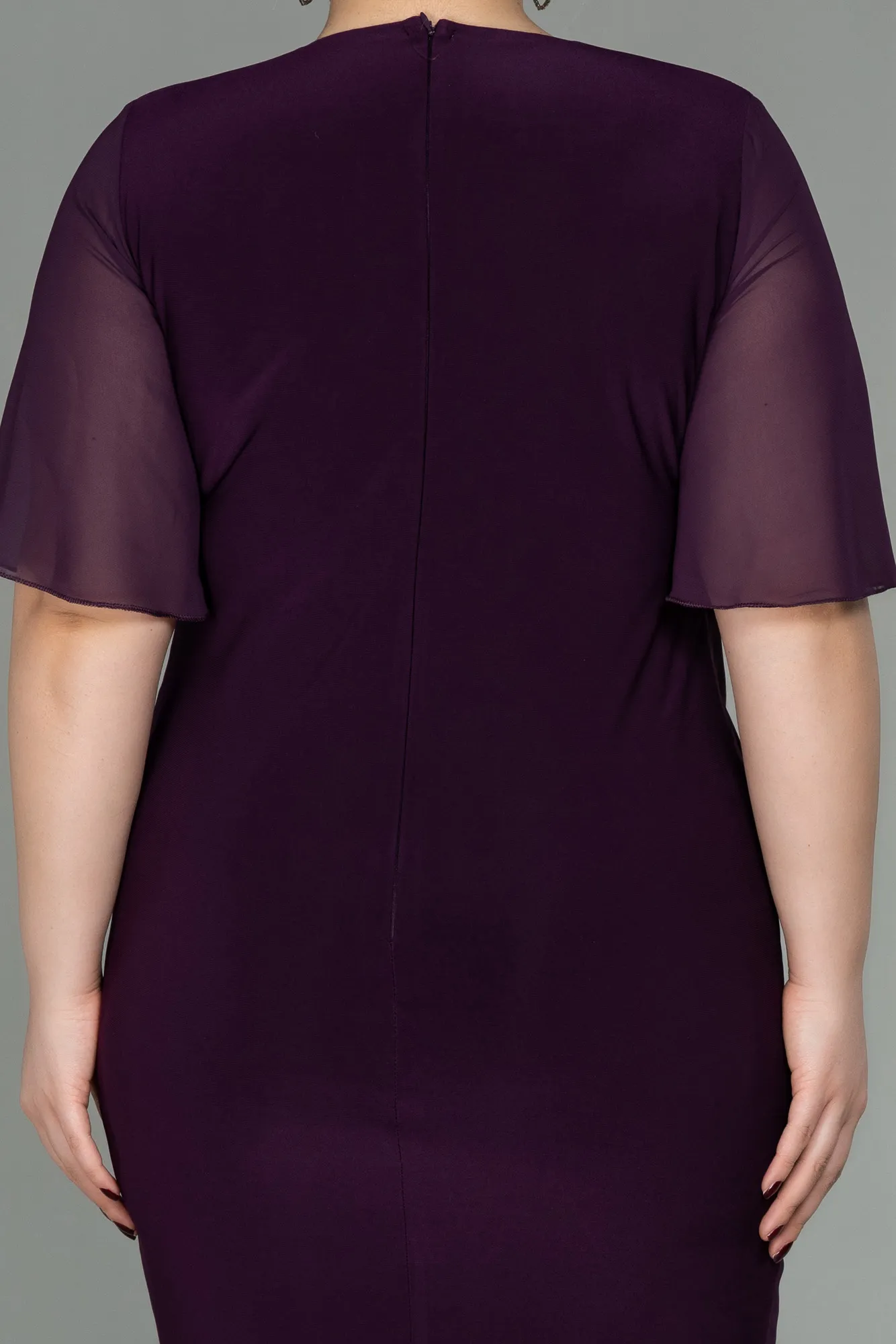 Plum-Short Chiffon Plus Size Evening Dress ABK1299