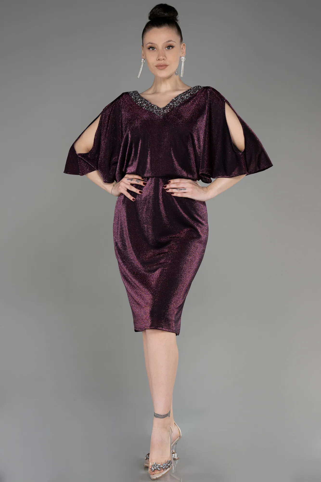 Plum-Short Plus Size Cocktail Dress ABK1996
