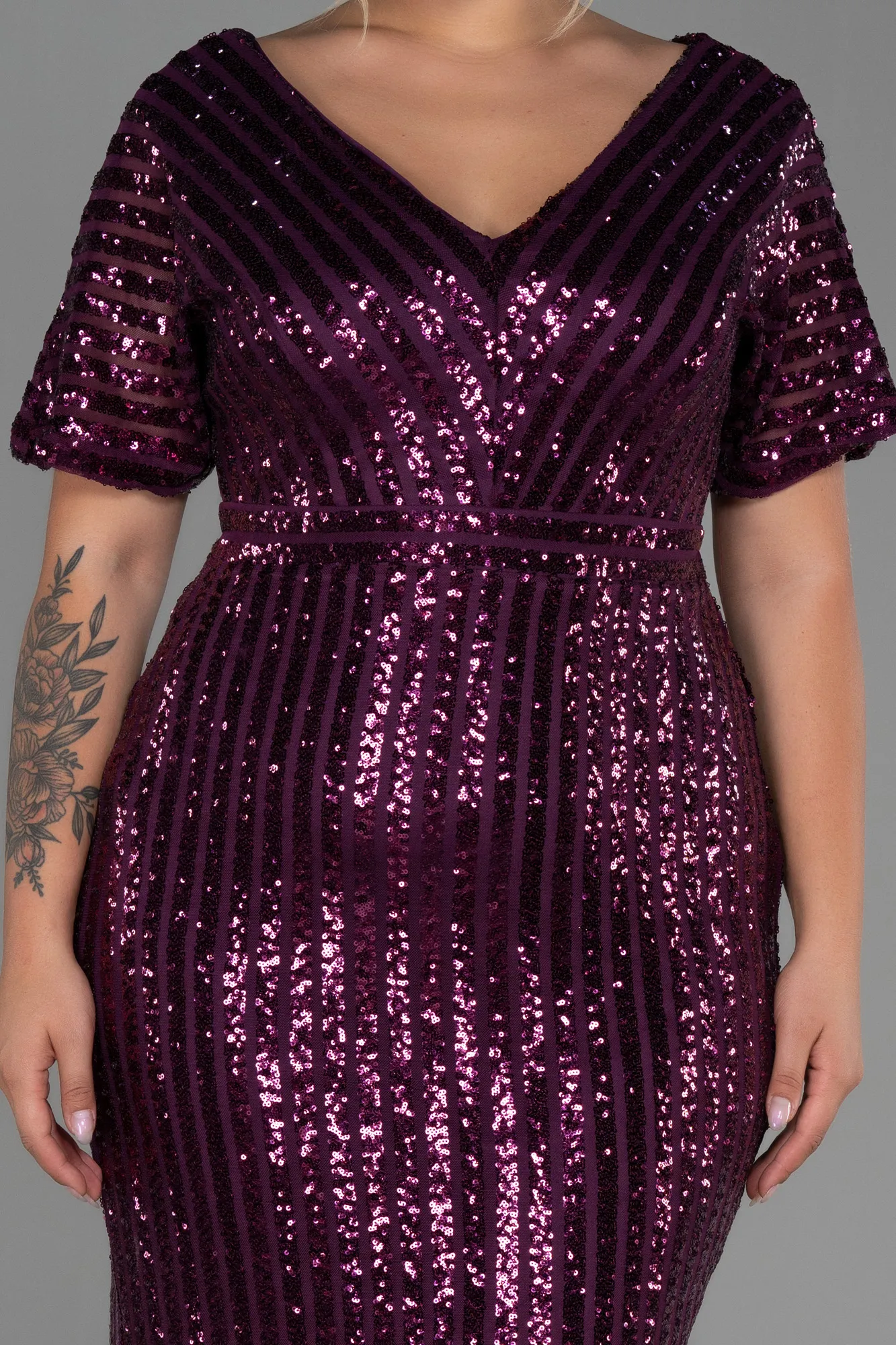 Plum-Short Plus Size Evening Dress ABK686