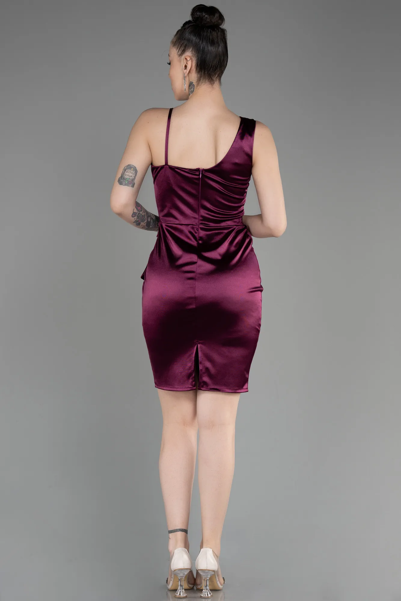 Plum-Short Satin Cocktail Dress ABK2024