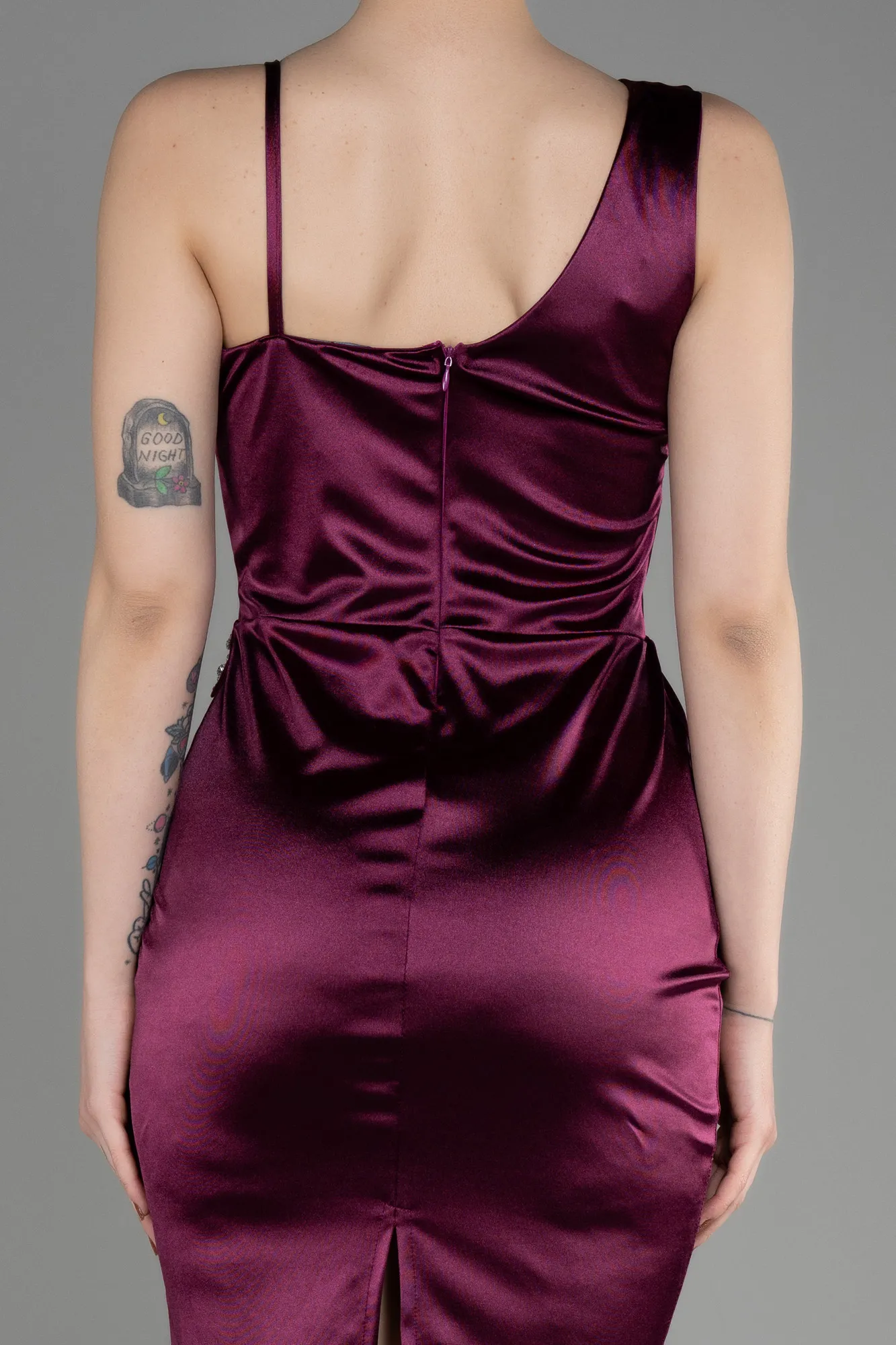 Plum-Short Satin Cocktail Dress ABK2024