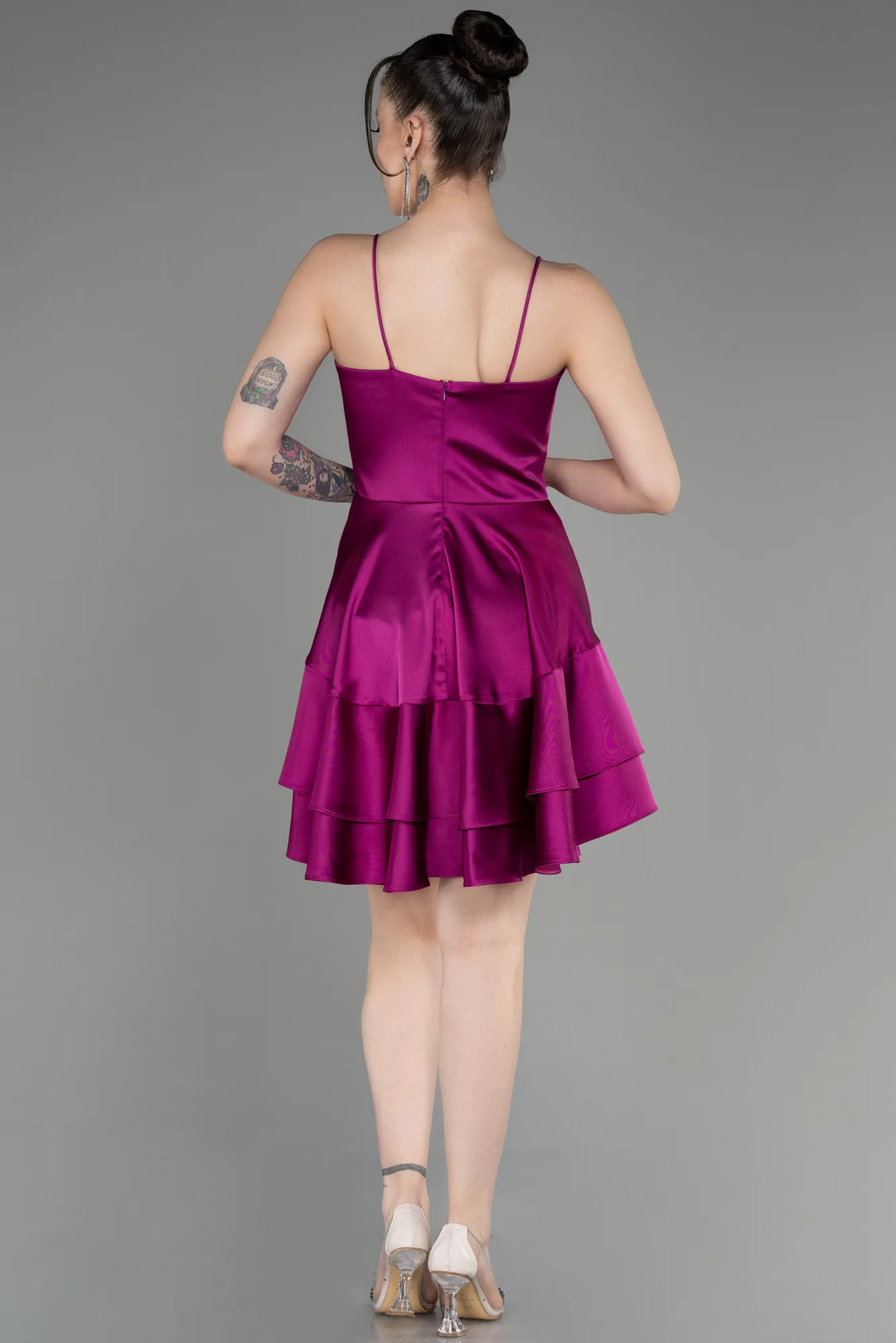Plum-Short Satin Cocktail Dress ABK2042