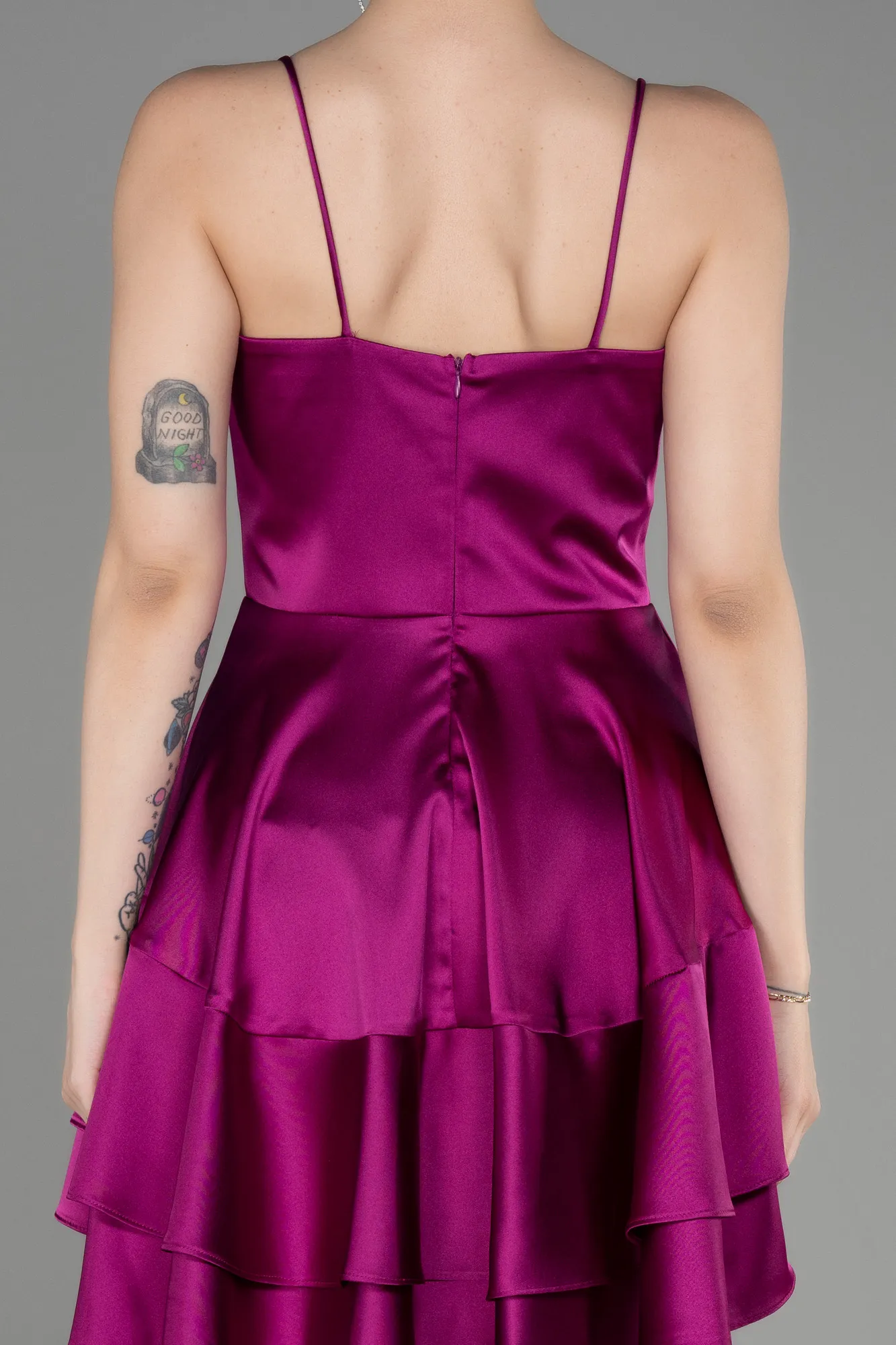 Plum-Short Satin Cocktail Dress ABK2042