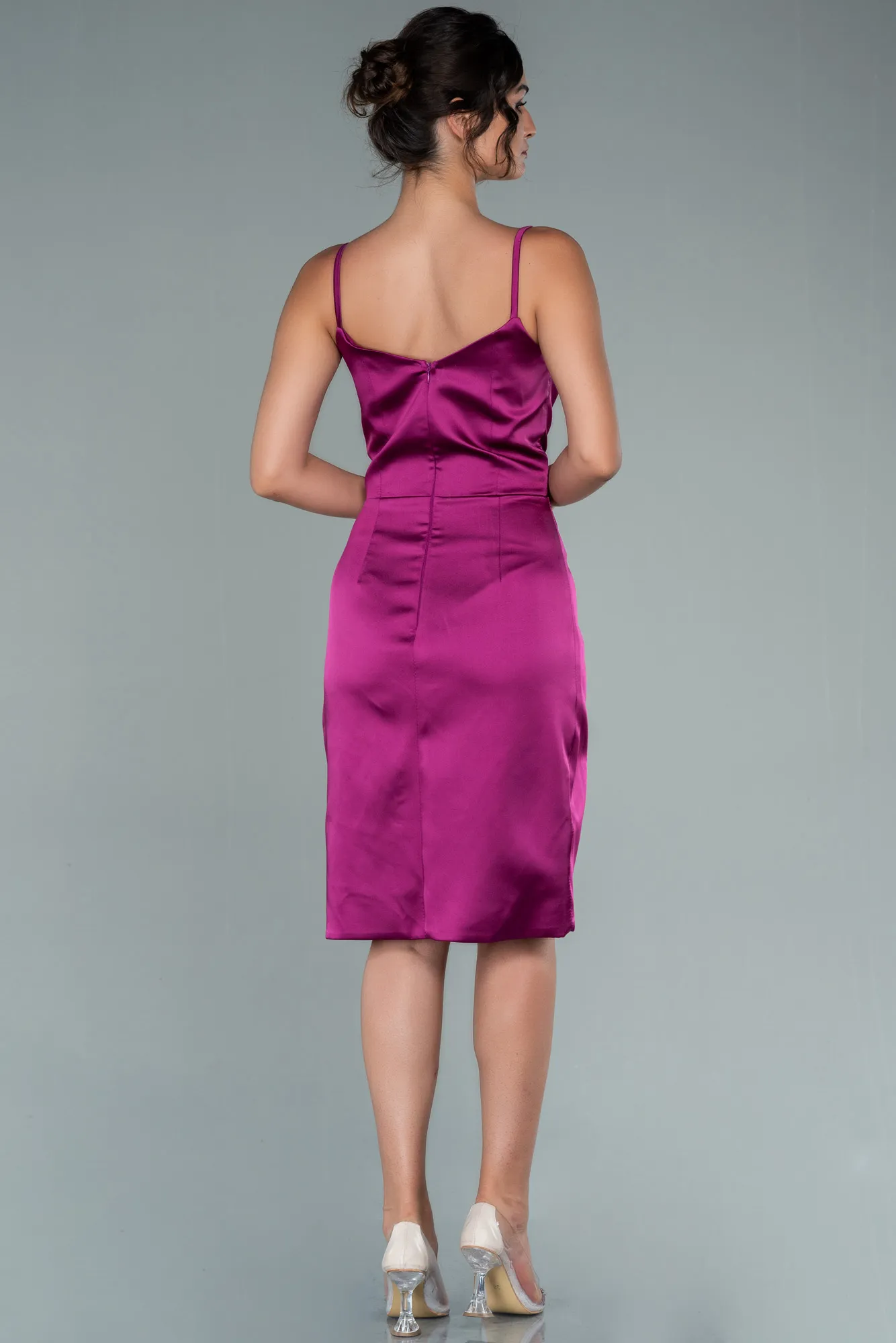 Plum-Short Satin Invitation Dress ABK1081