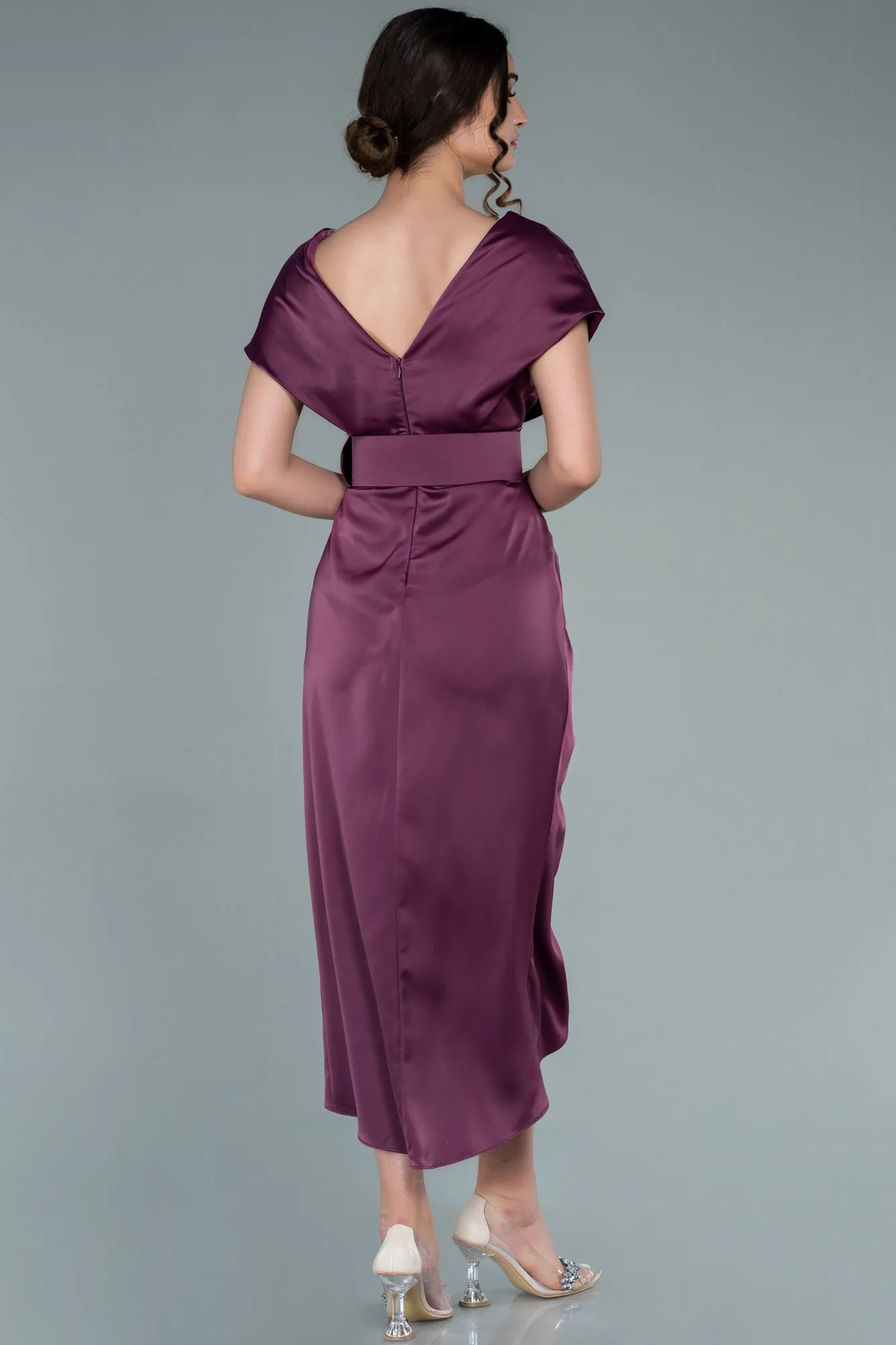Plum-Short Satin Invitation Dress ABK1107