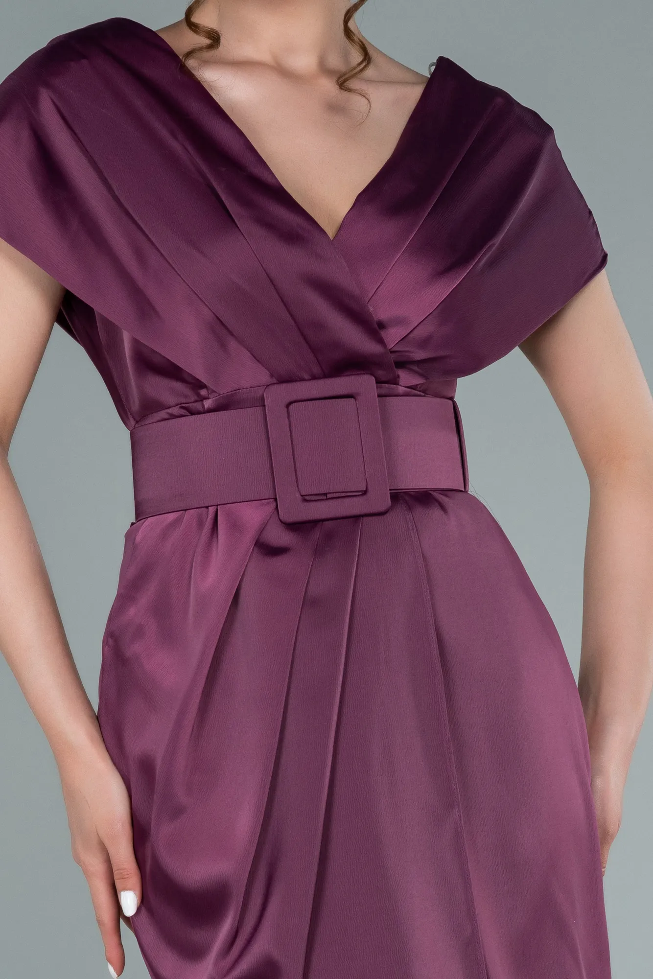 Plum-Short Satin Invitation Dress ABK1107