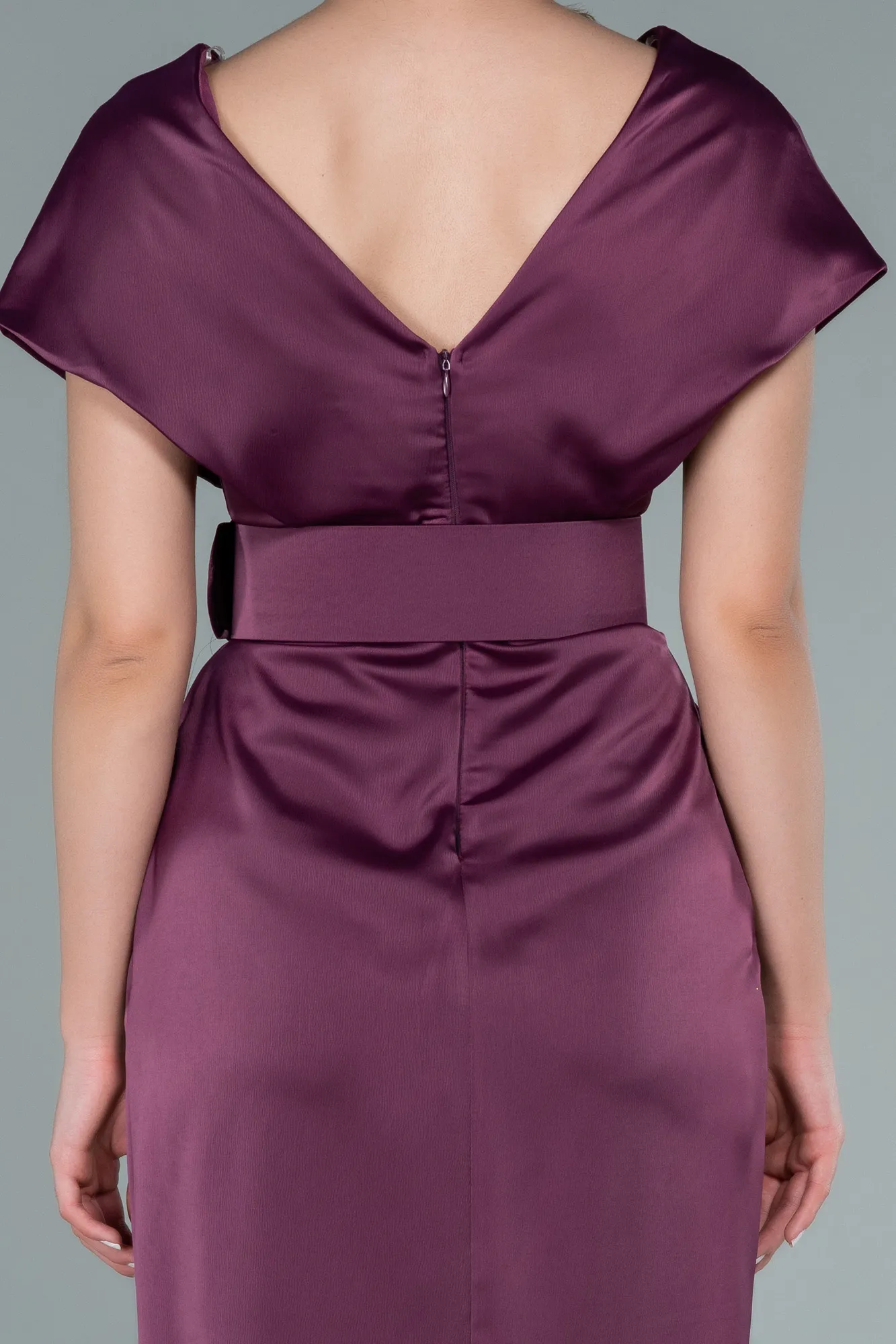 Plum-Short Satin Invitation Dress ABK1107