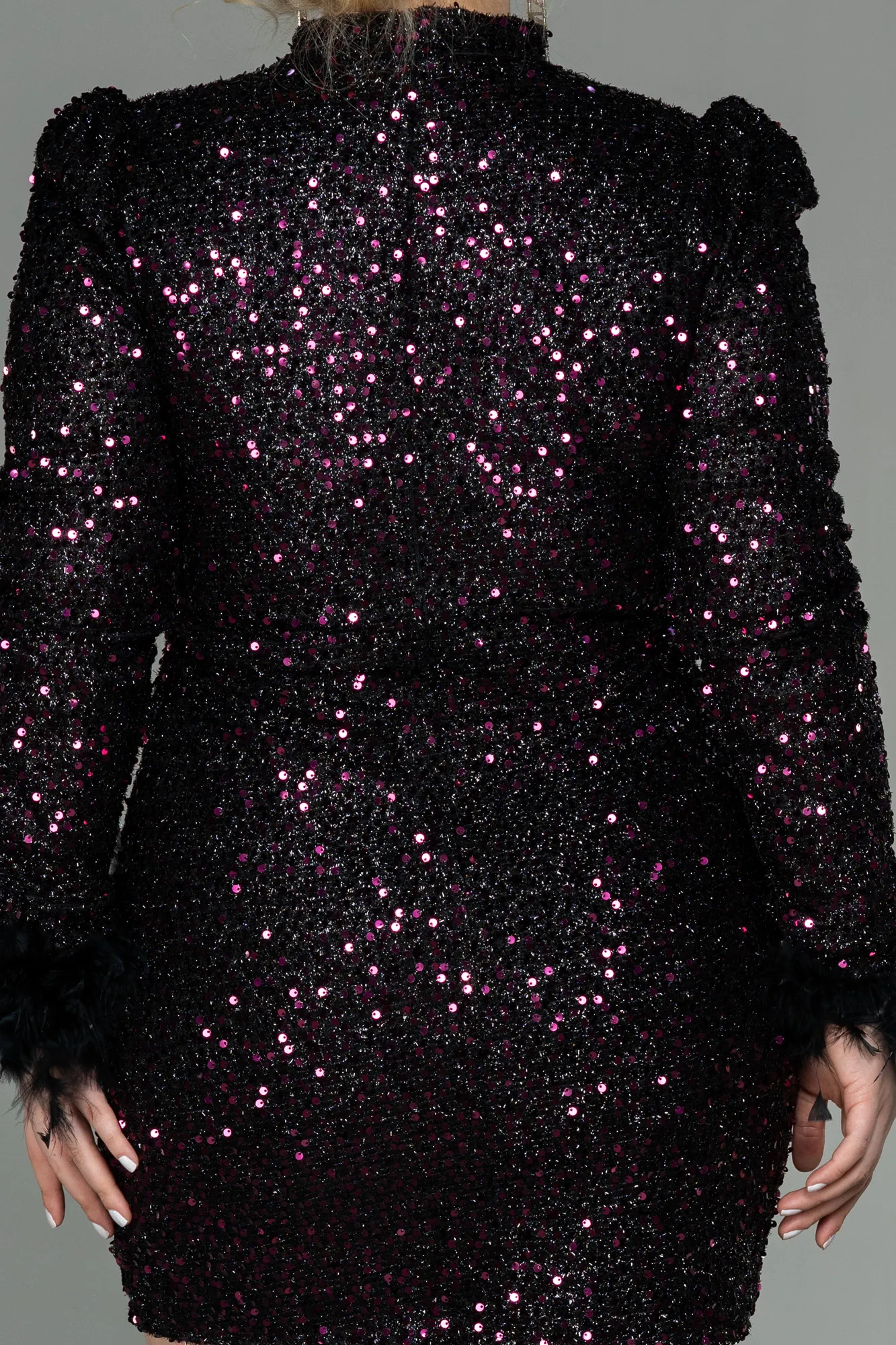 Plum-Short Scaly Plus Size Evening Dress ABK1684