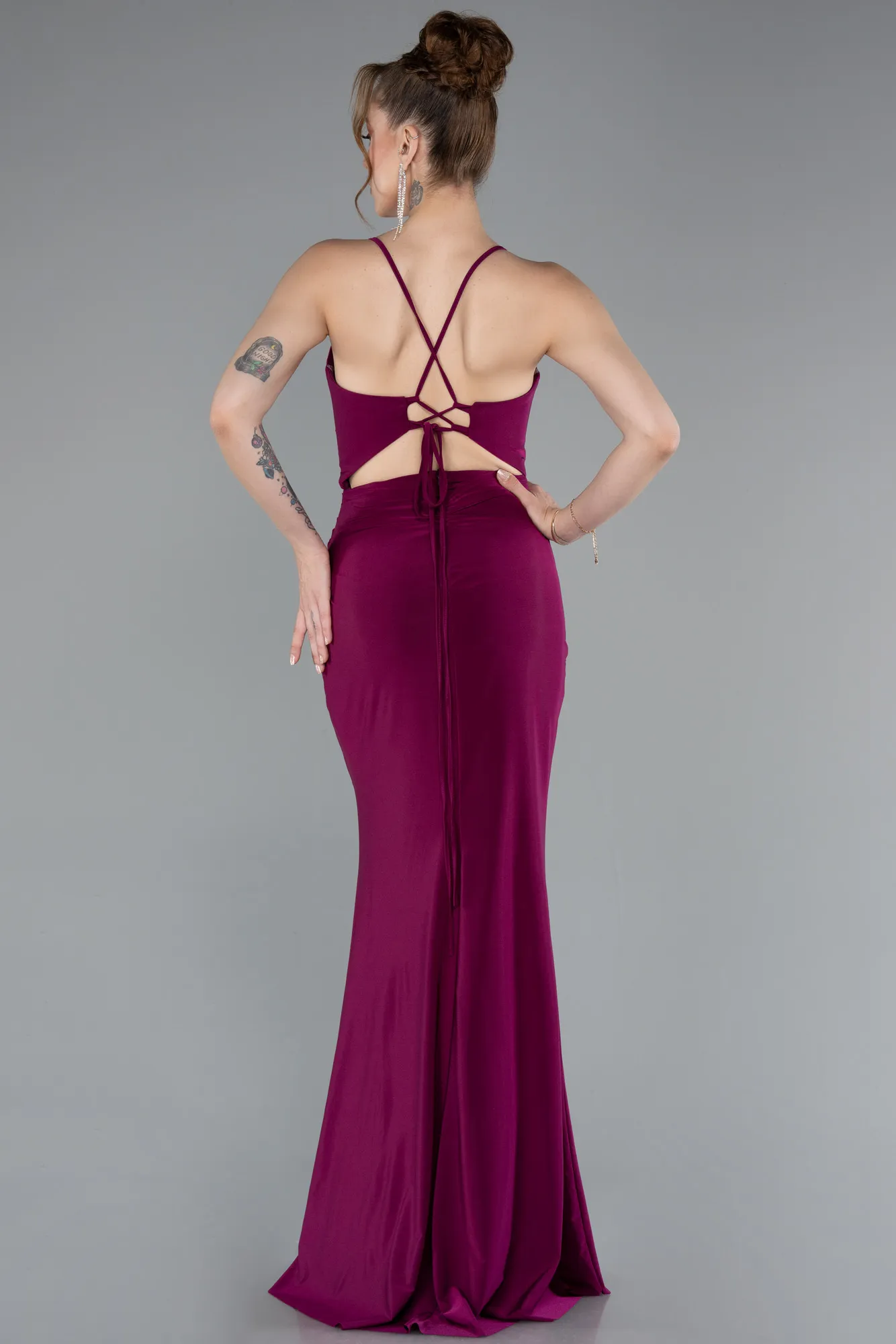 Plum-Slit Long Evening Dress ABU3949