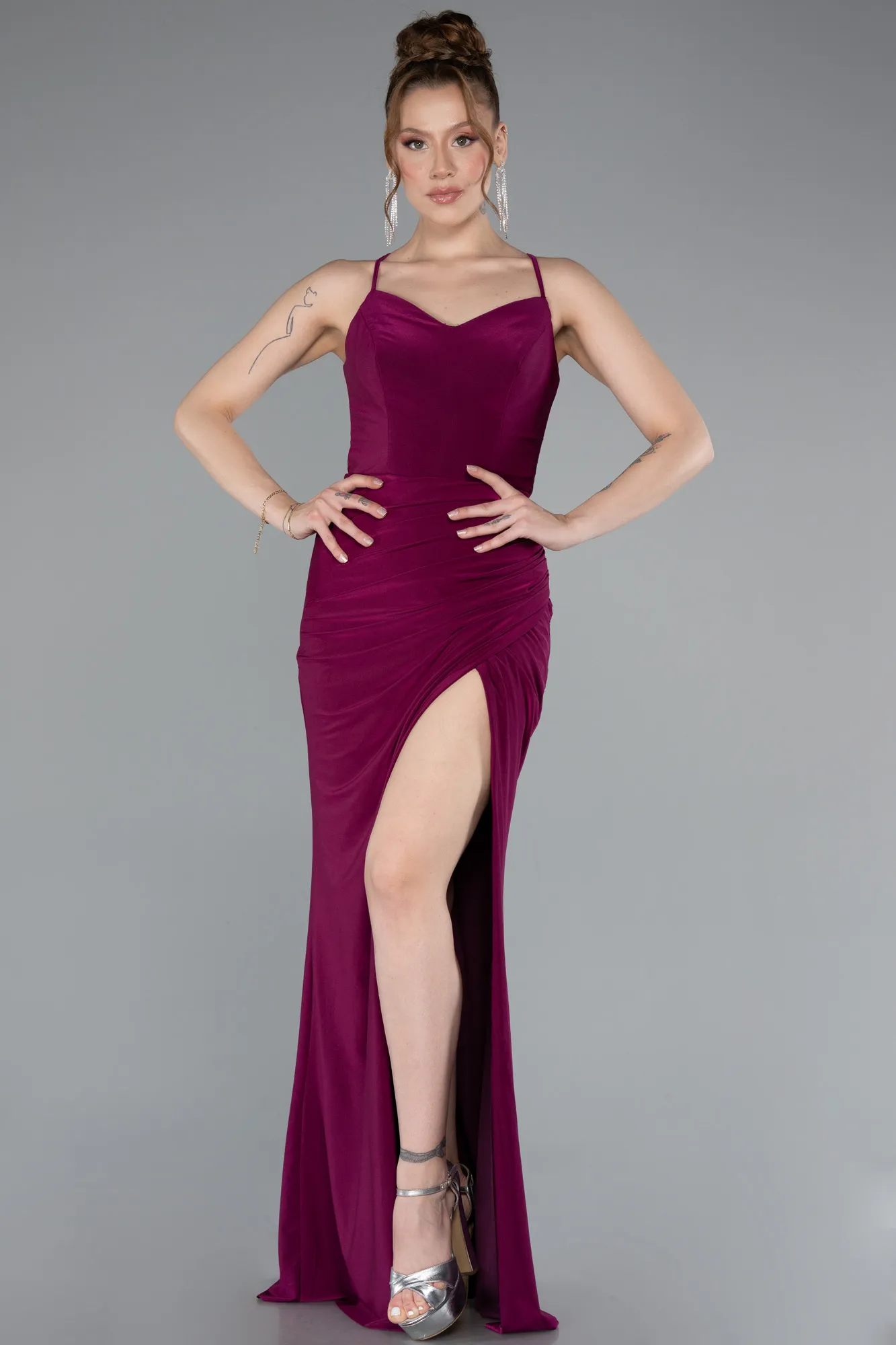 Plum-Slit Long Evening Dress ABU3949