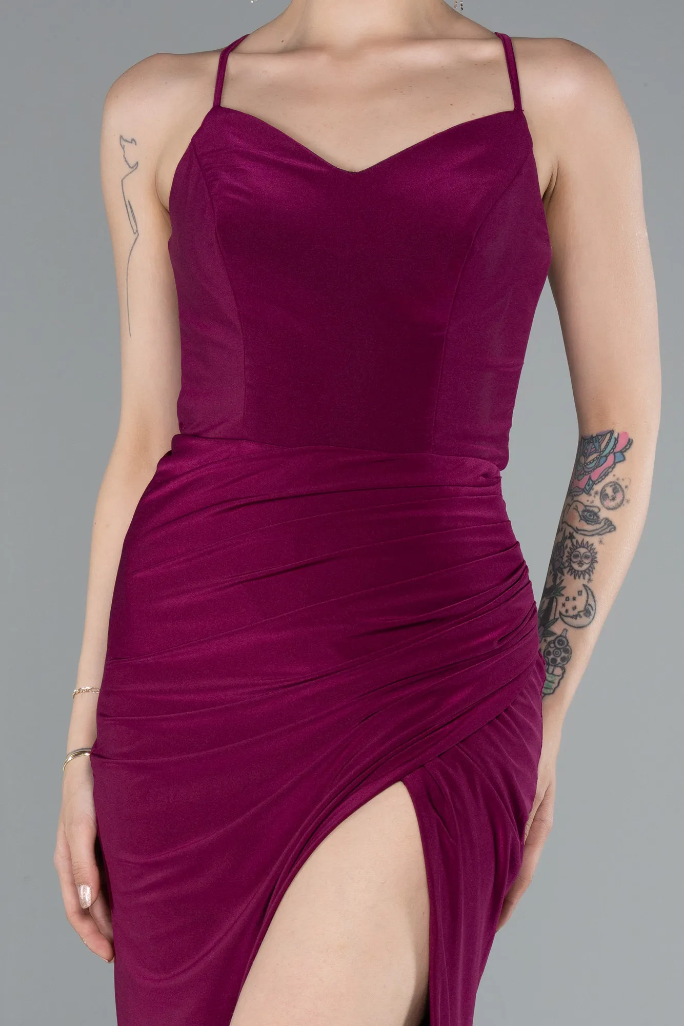 Plum-Slit Long Evening Dress ABU3949