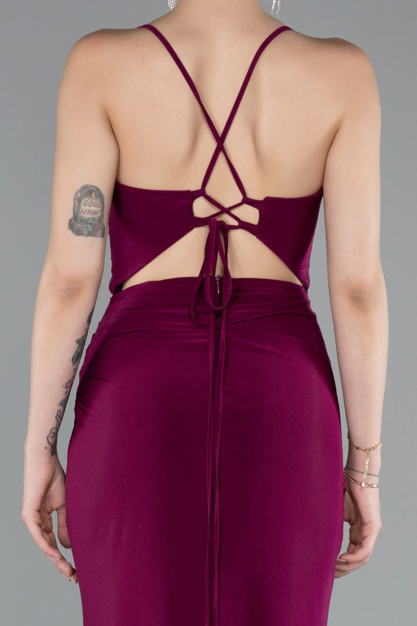 Plum-Slit Long Evening Dress ABU3949