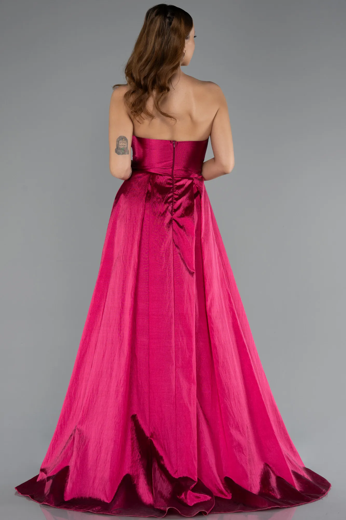Plum-Stoned Strapless Long Taffeta Evening Gown ABU4579