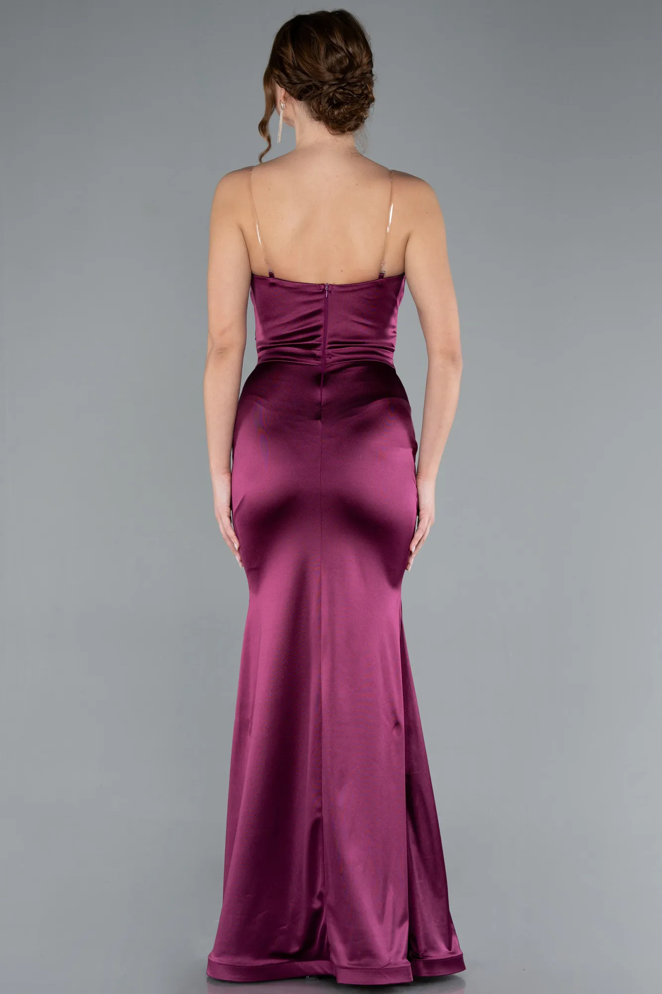 Plum-Strapless Long Satin Mermaid Evening Dress ABU4770