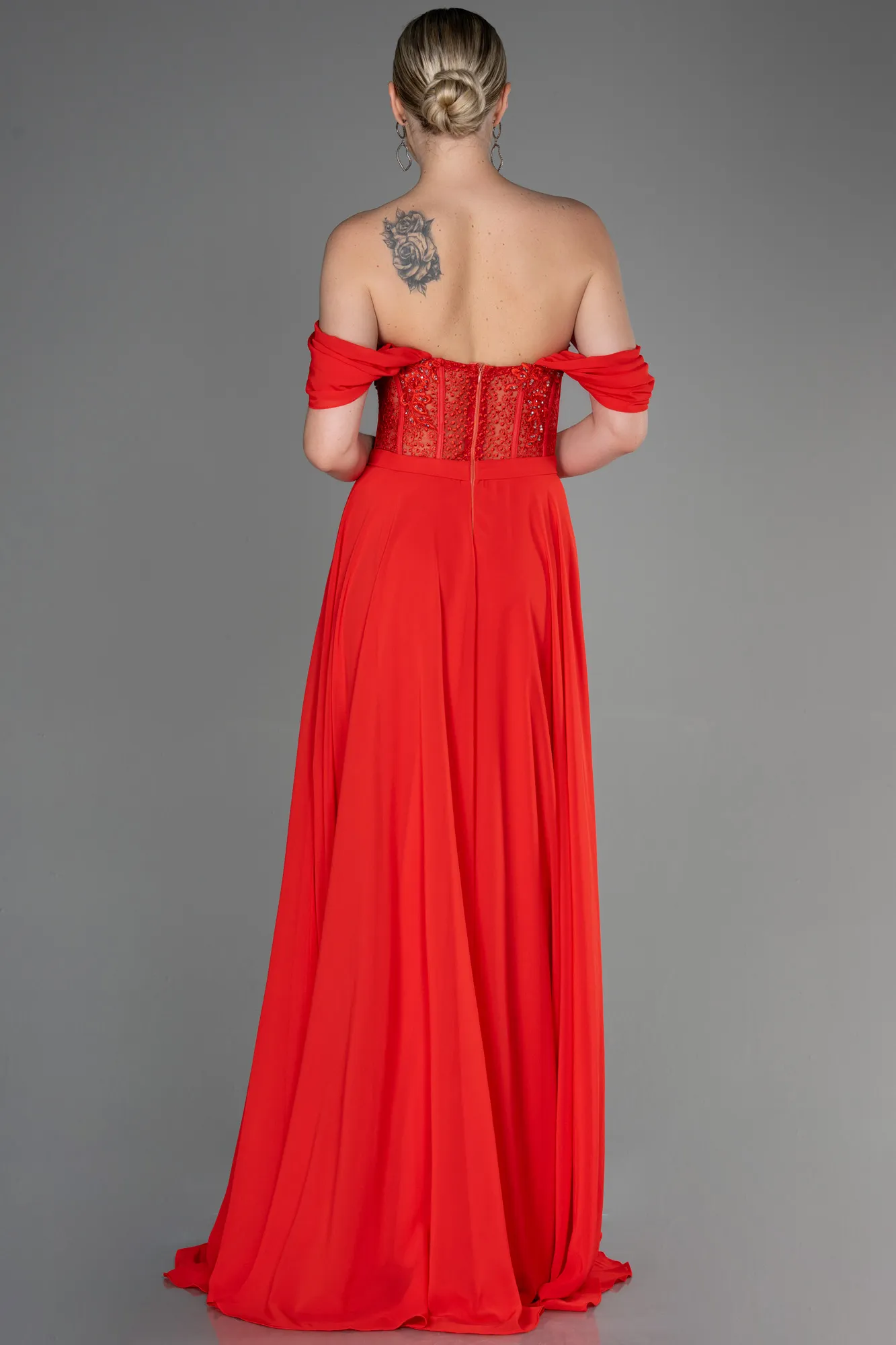 Pomegranate Flower-Long Chiffon Evening Dress ABU3310