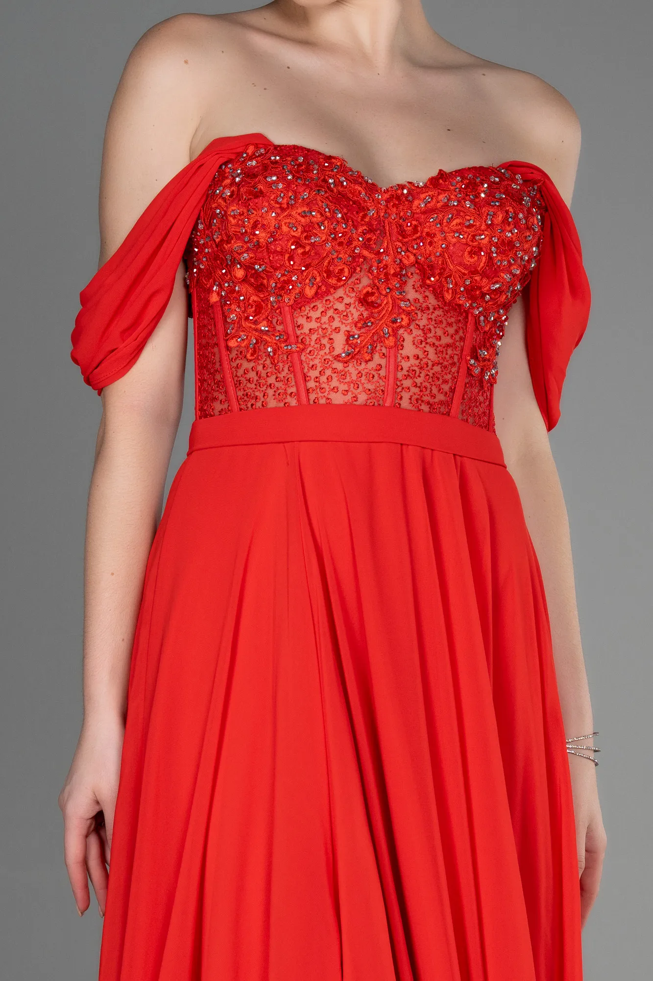 Pomegranate Flower-Long Chiffon Evening Dress ABU3310