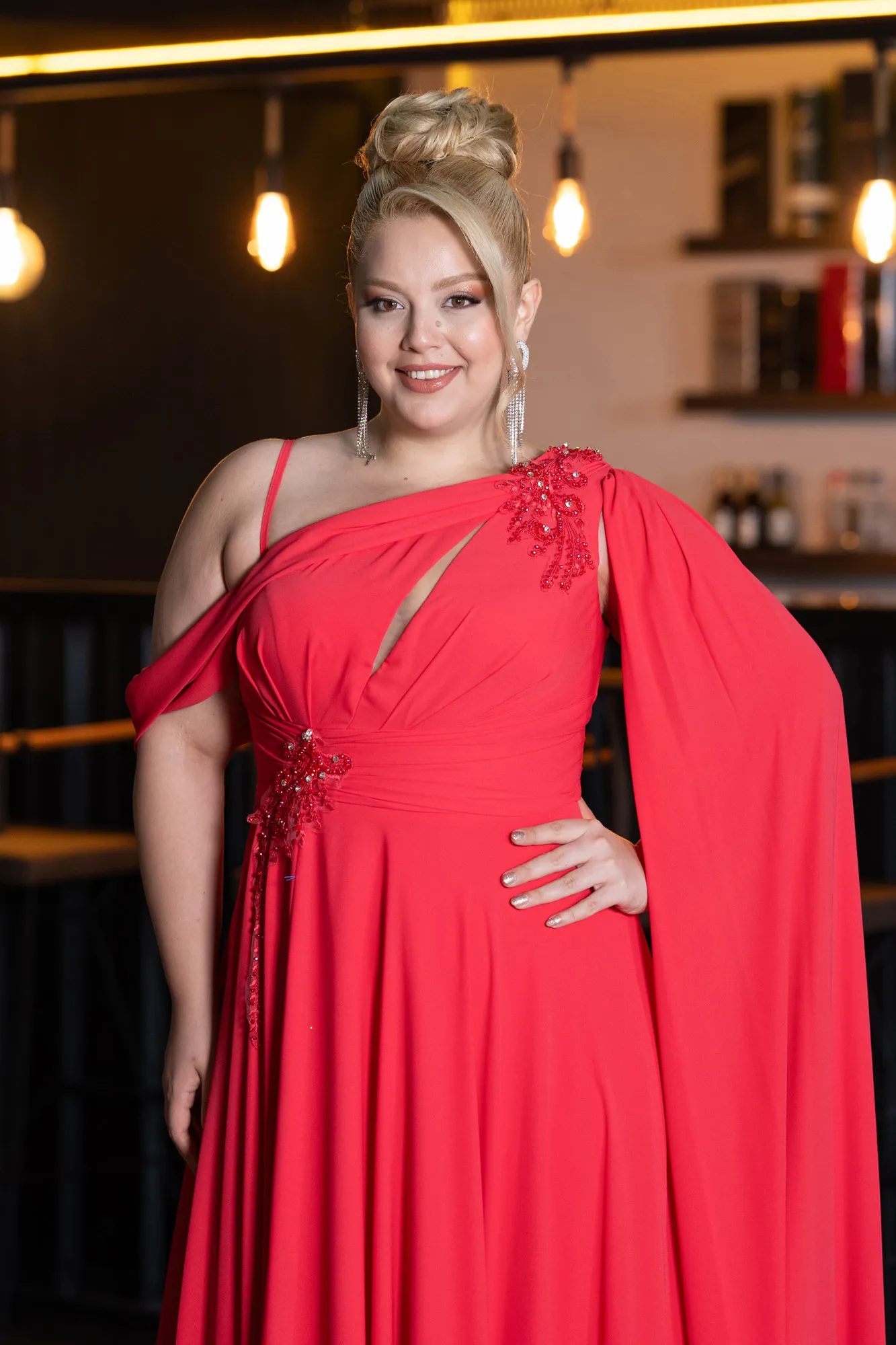 Pomegranate Flower-Long Chiffon Formal Plus Size Dress ABU5194