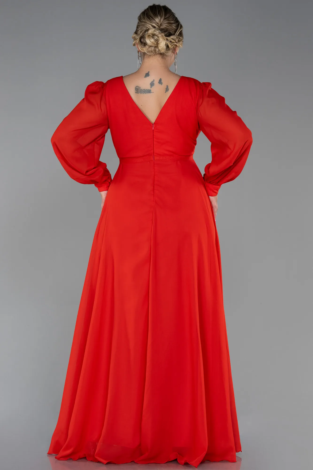 Pomegranate Flower-Long Chiffon Plus Size Evening Dress ABU3254