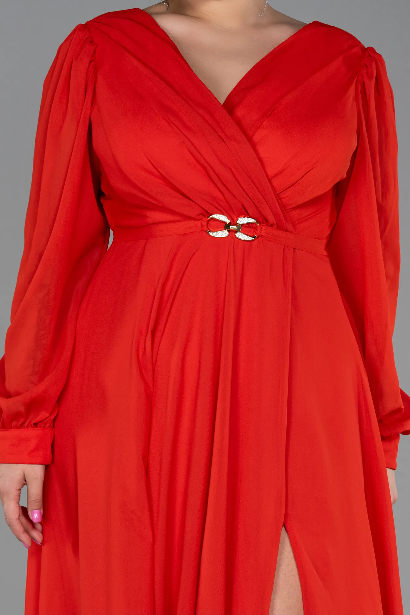 Pomegranate Flower-Long Chiffon Plus Size Evening Dress ABU3254