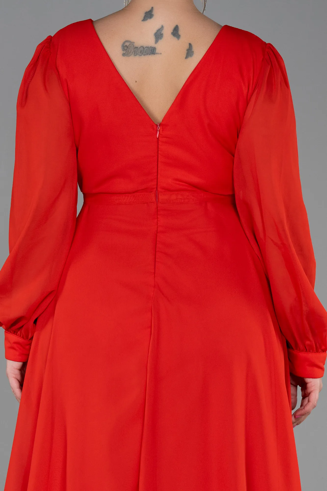 Pomegranate Flower-Long Chiffon Plus Size Evening Dress ABU3254