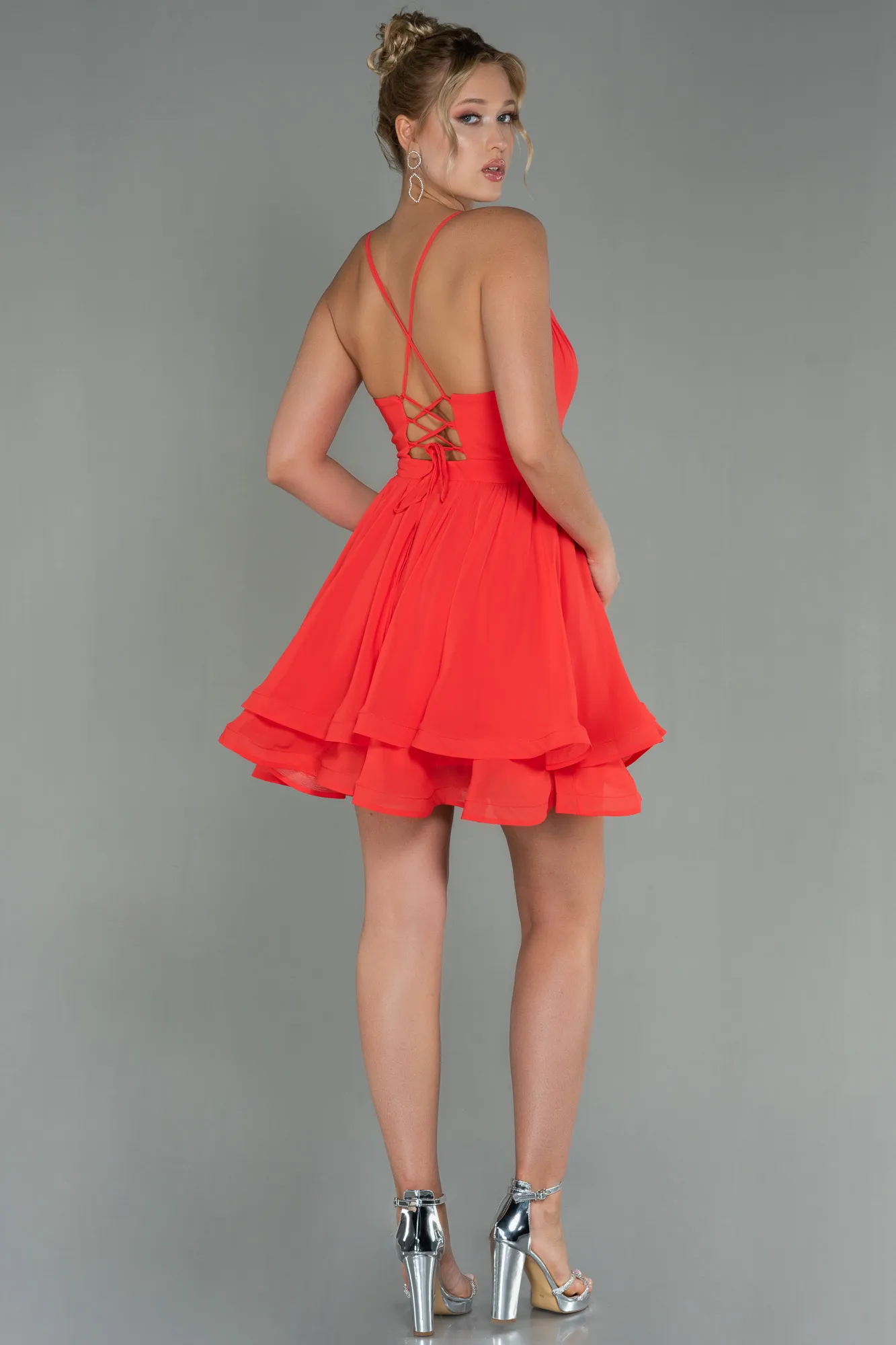 Pomegranate Flower-Mini Chiffon Night Dress ABK1695