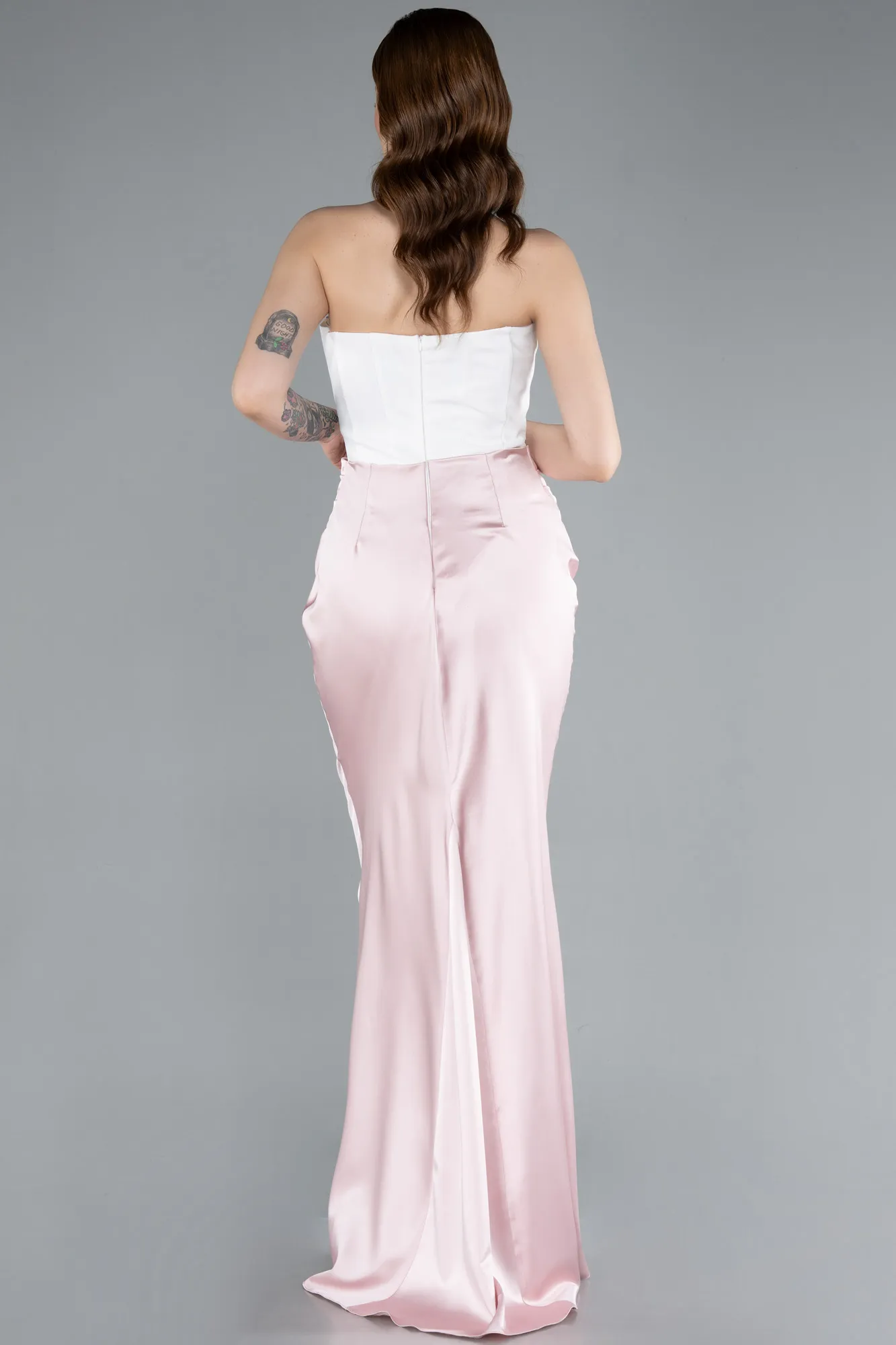 Powder Color-Ecru-Strapless Underwire Long Satin Mermaid Evening Gown ABU4867