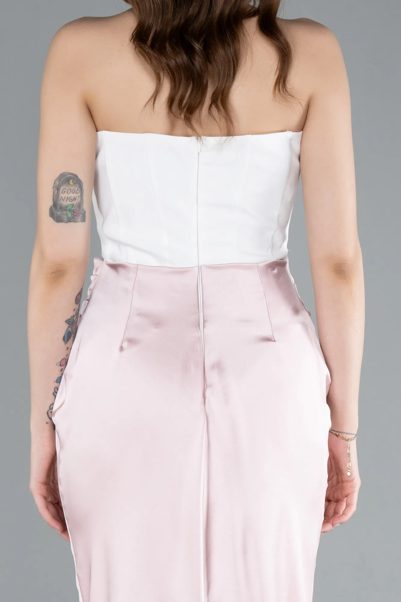 Powder Color-Ecru-Strapless Underwire Long Satin Mermaid Evening Gown ABU4867