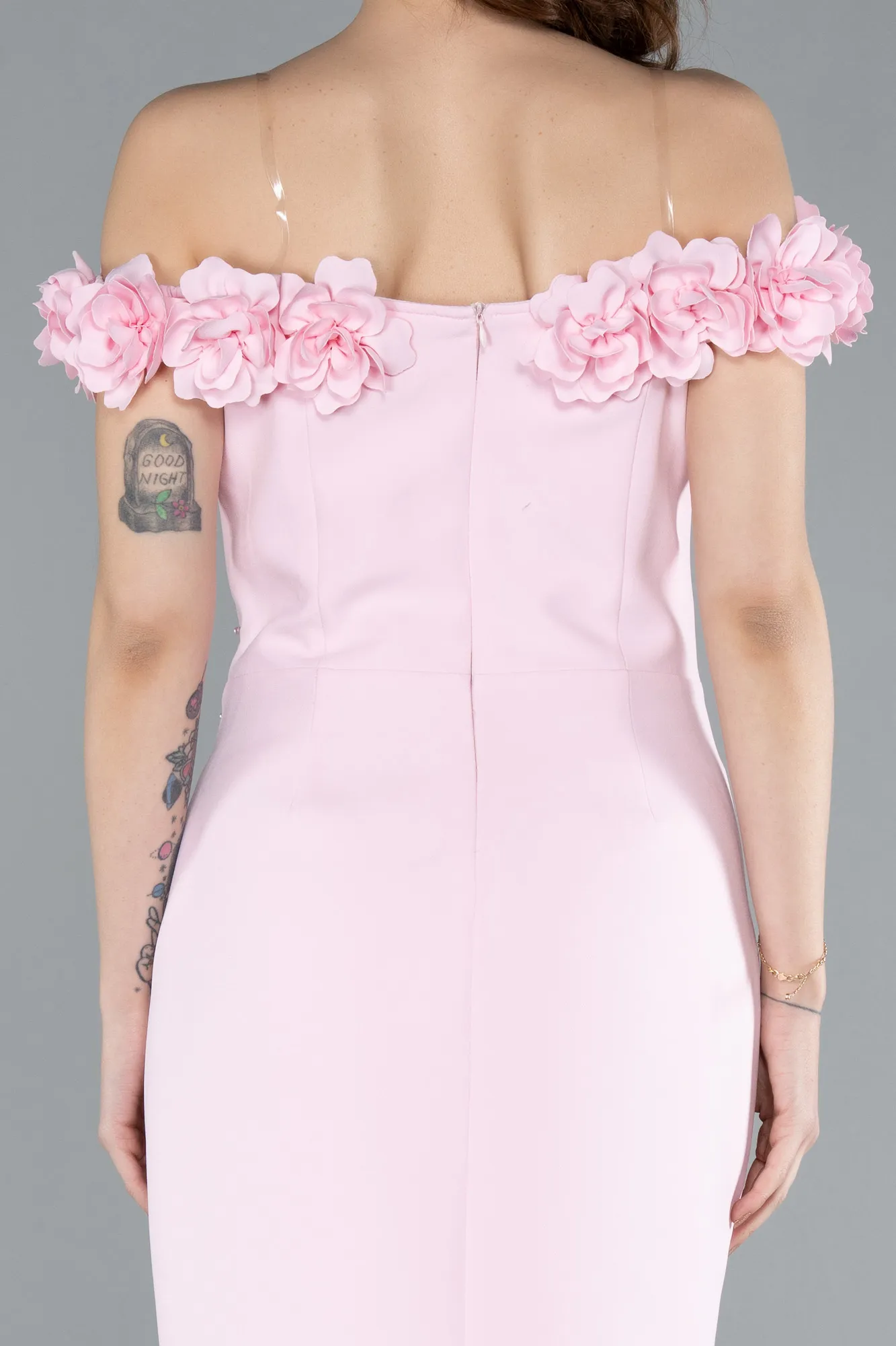 Powder Color-Boat Neck Beaded Midi Cocktail Dress ABK2248