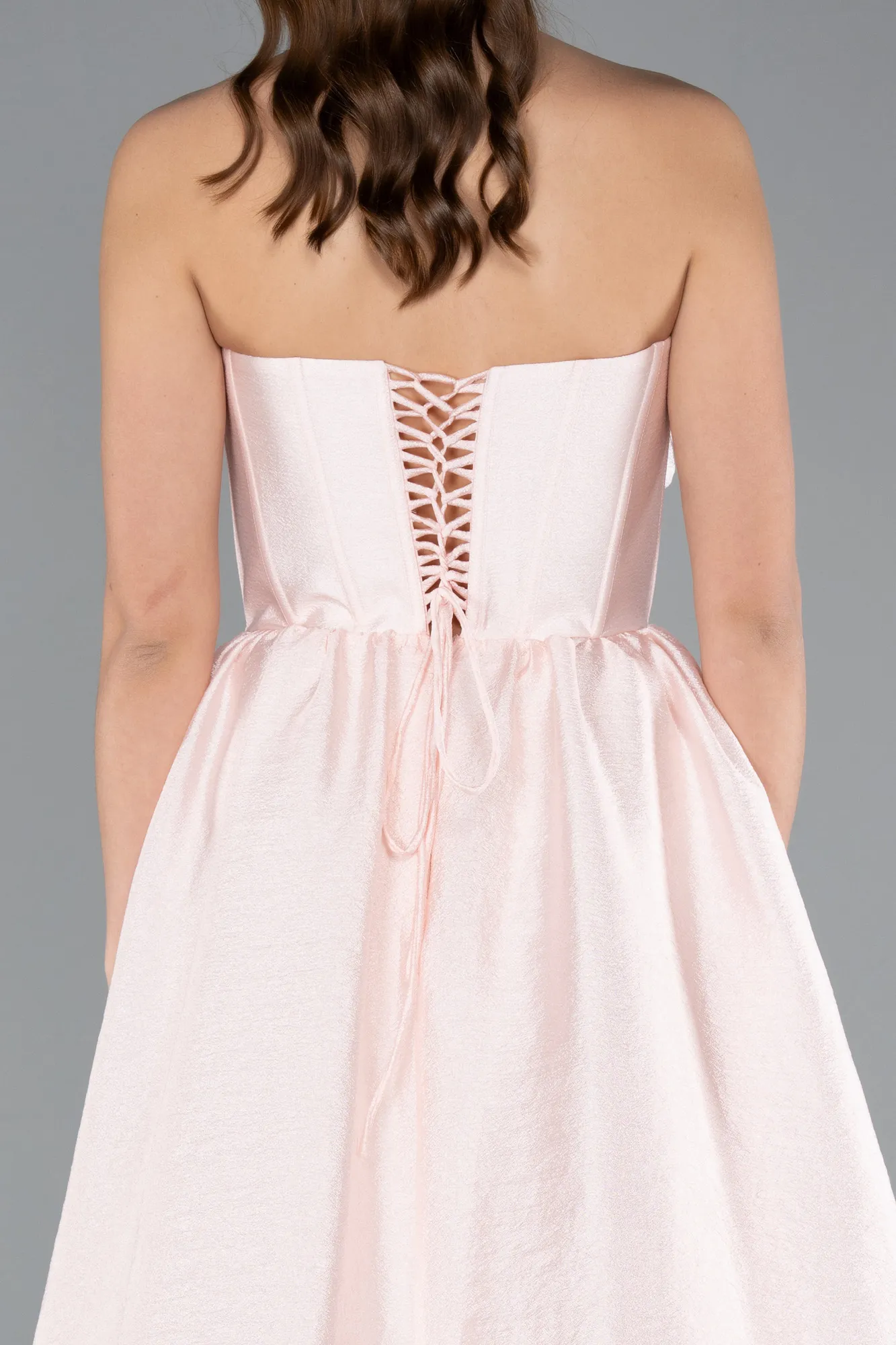 Powder Color-Floral Strapless Collar Slit Long Prom Gown ABU4337