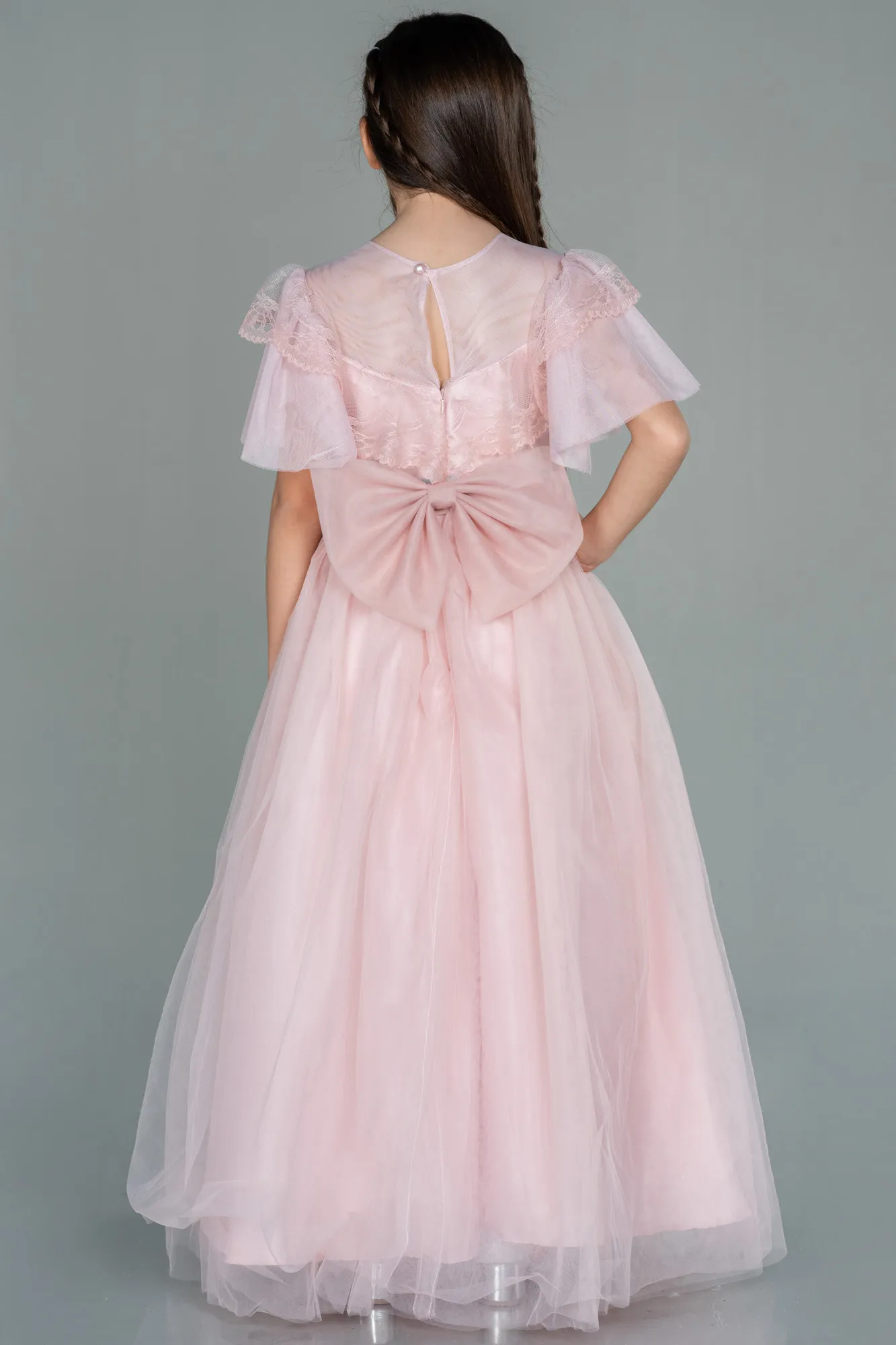 Powder Color-Front Short Back Long Girl Dress ABO103