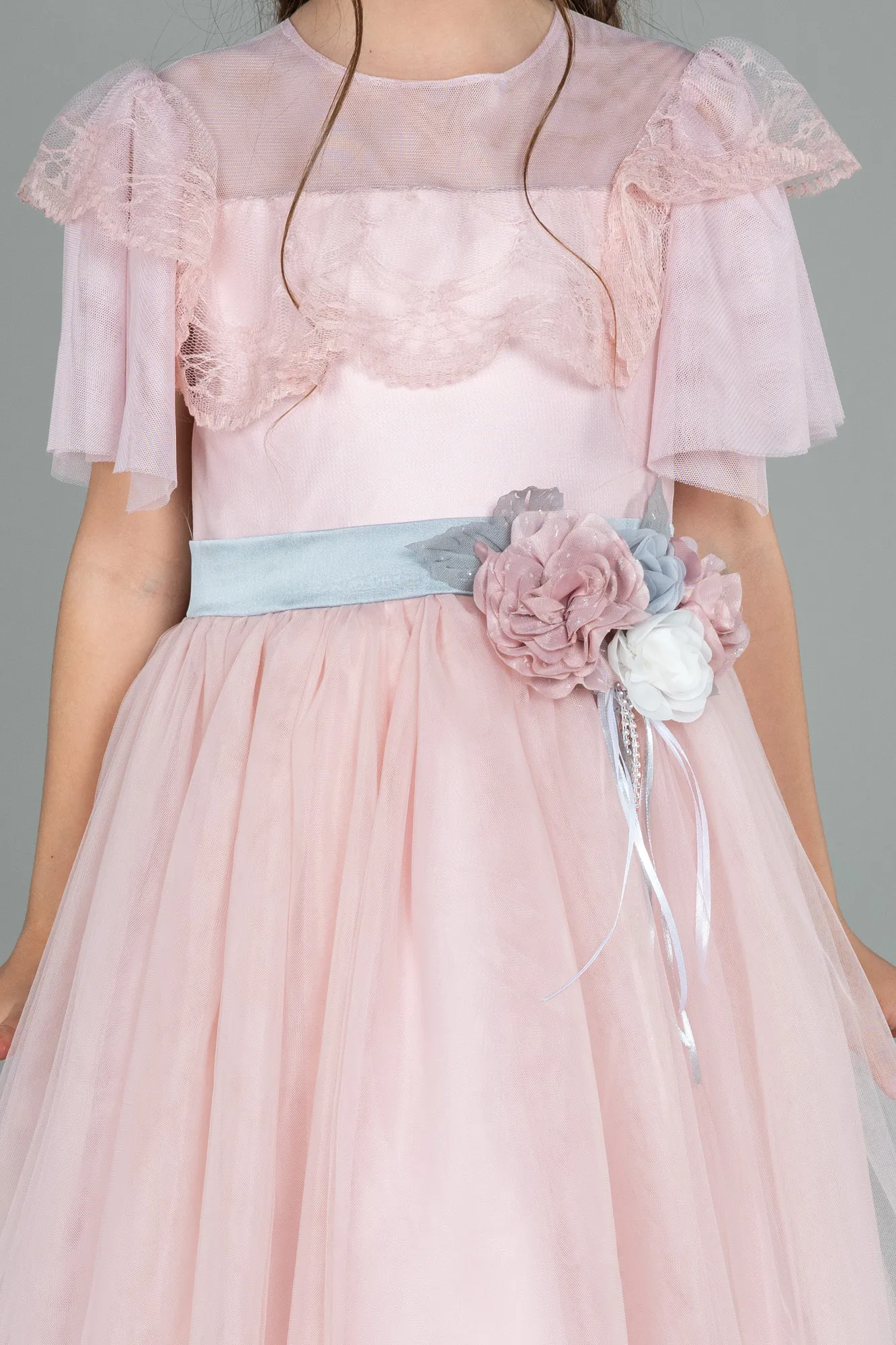 Powder Color-Front Short Back Long Girl Dress ABO103